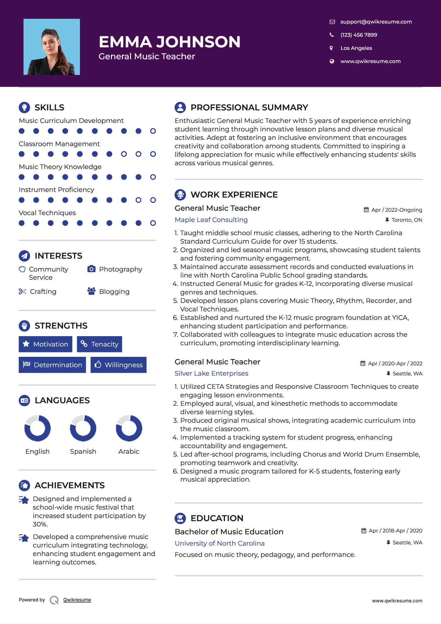 General Music Teacher Resume Sample