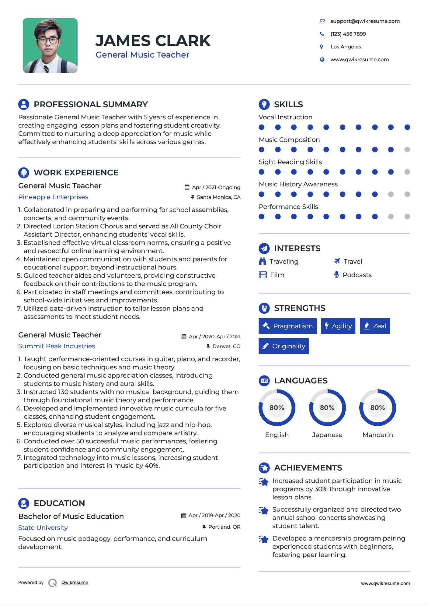 General Music Teacher Resume Format