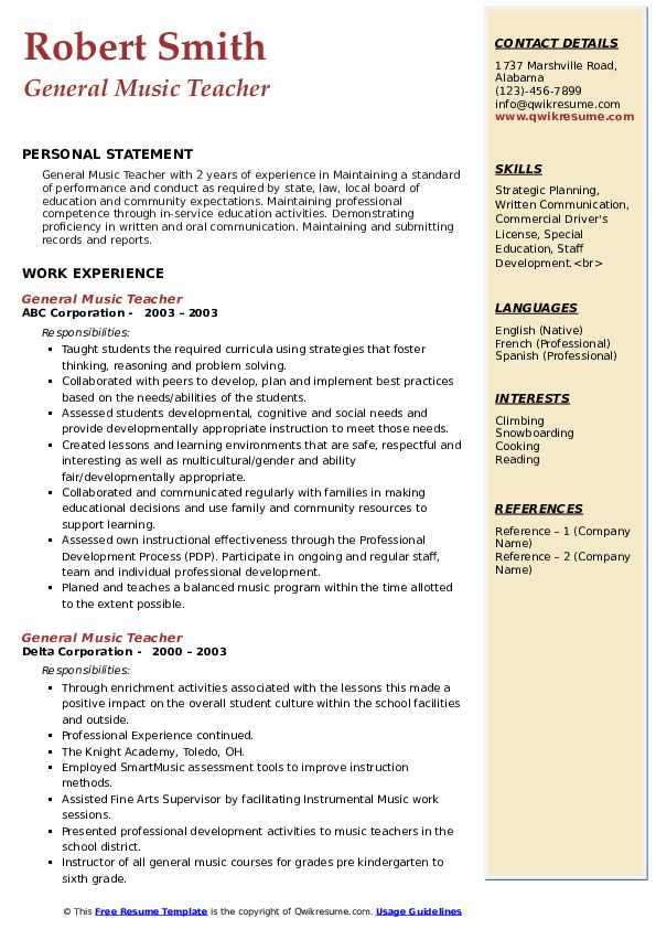 General Music Teacher Resume Samples - General Music Teacher 1660045542 Pdf 