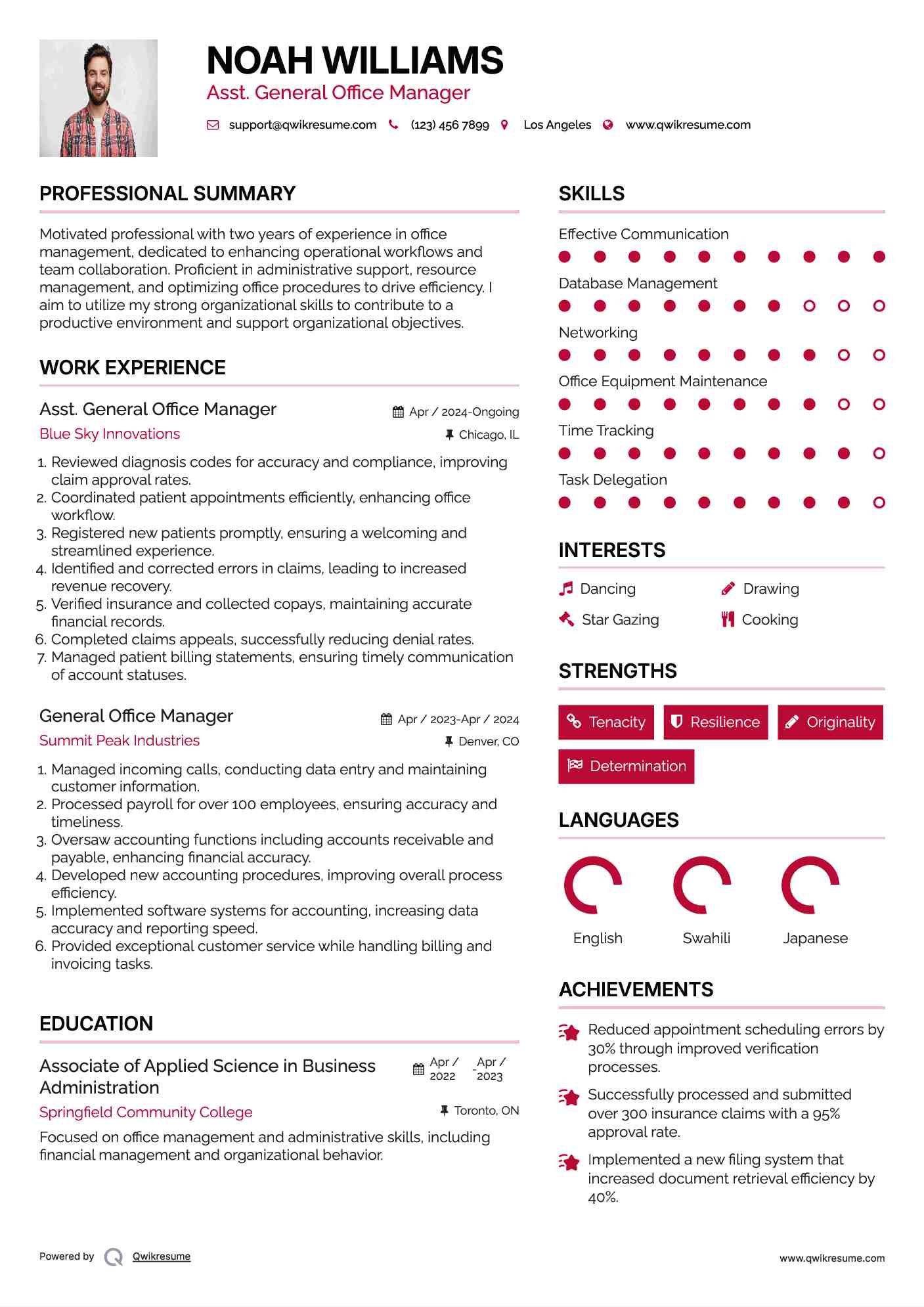 Asst. General Office Manager Resume Template
