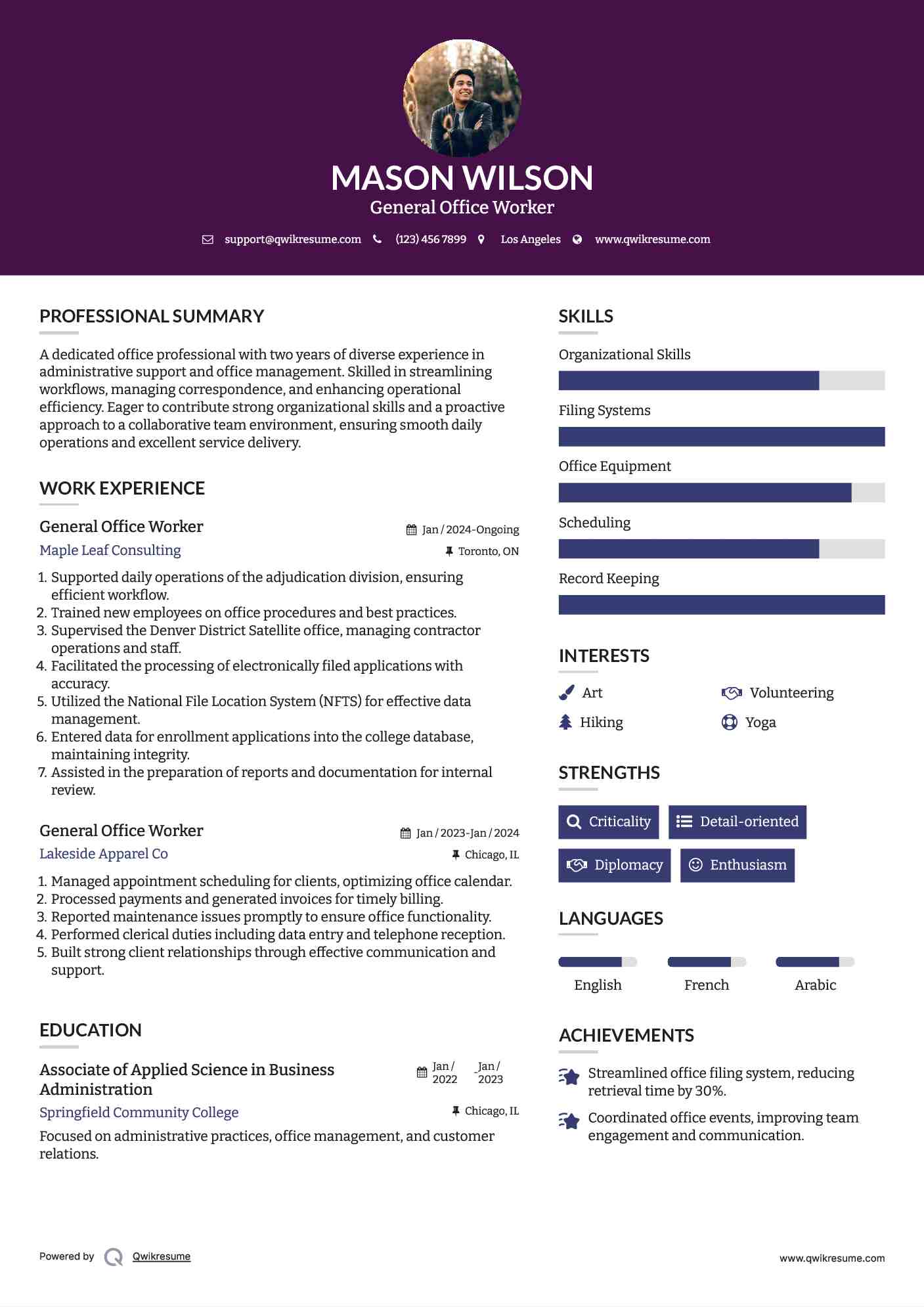 General Office Worker Resume Model