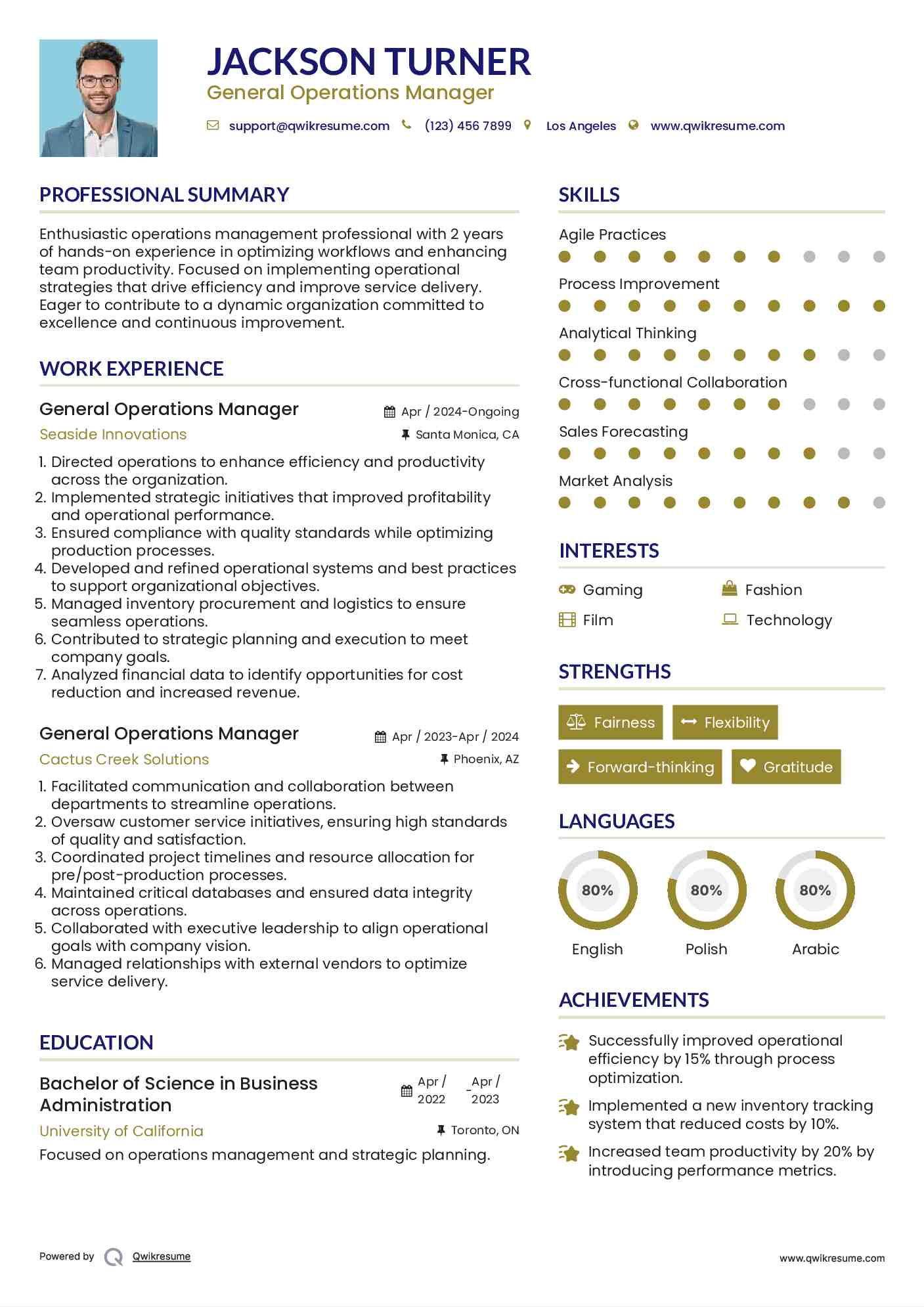 General Operations Manager Resume Example