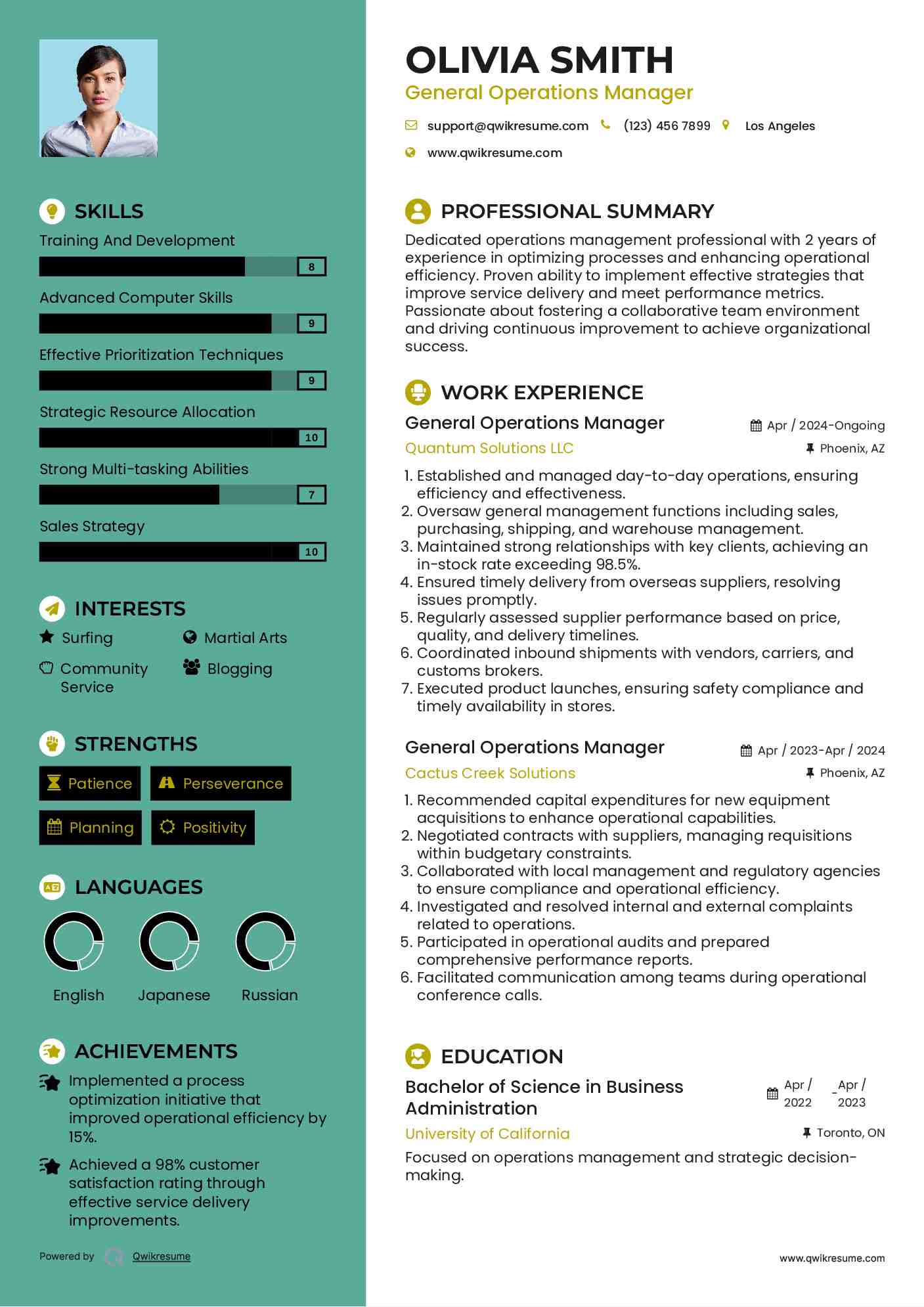 General Operations Manager Resume Format