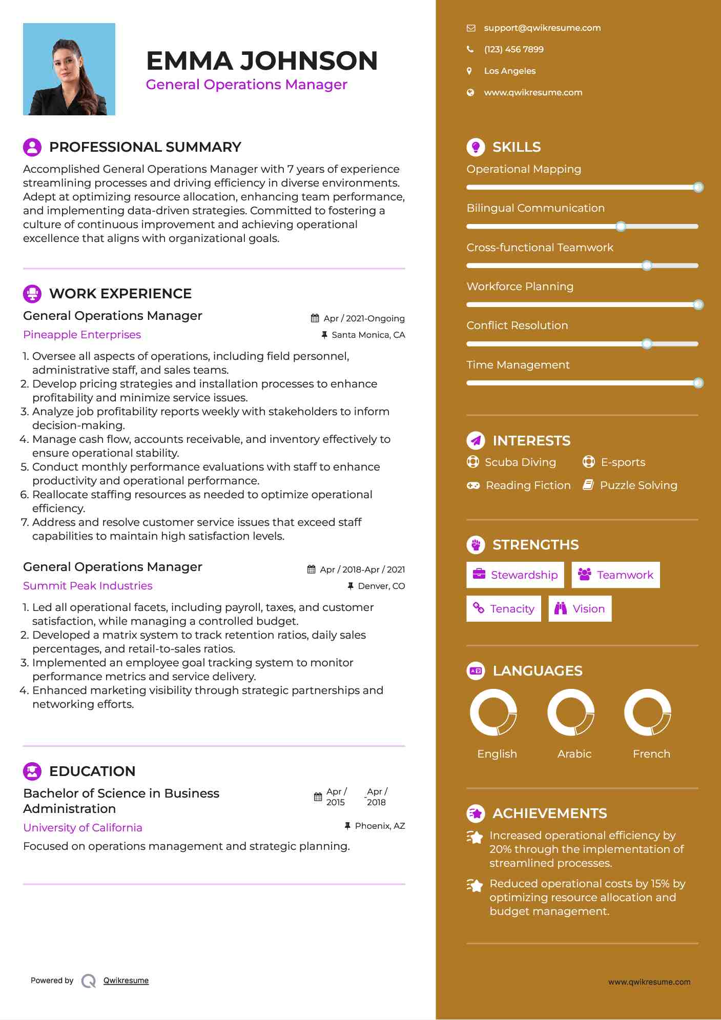 General Operations Manager Resume Format