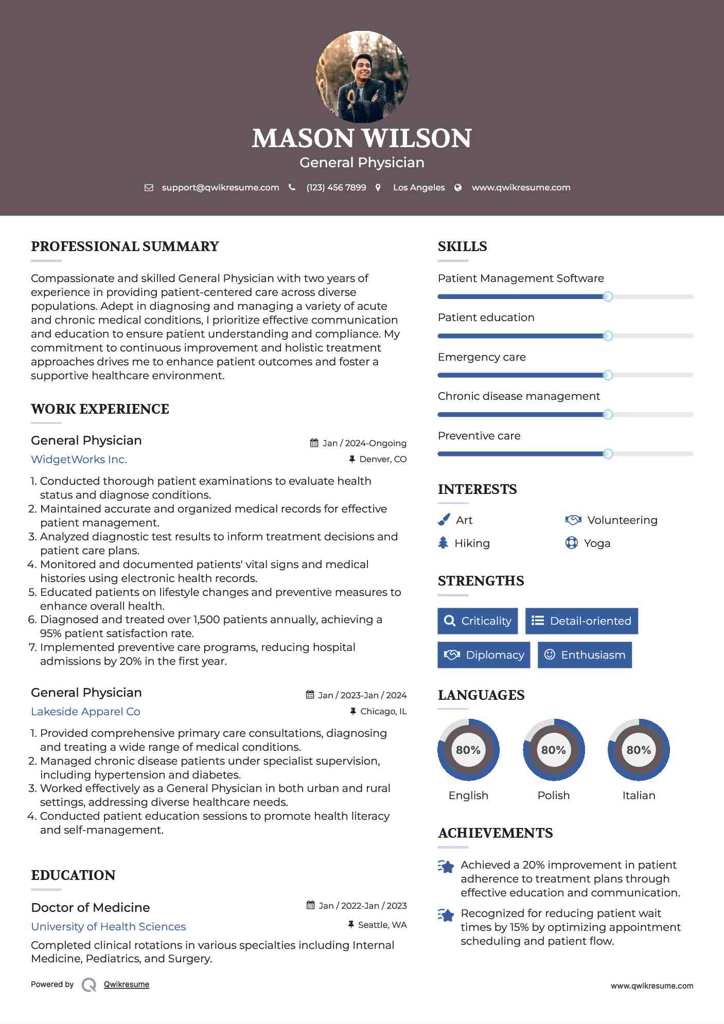 General Physician Resume Example