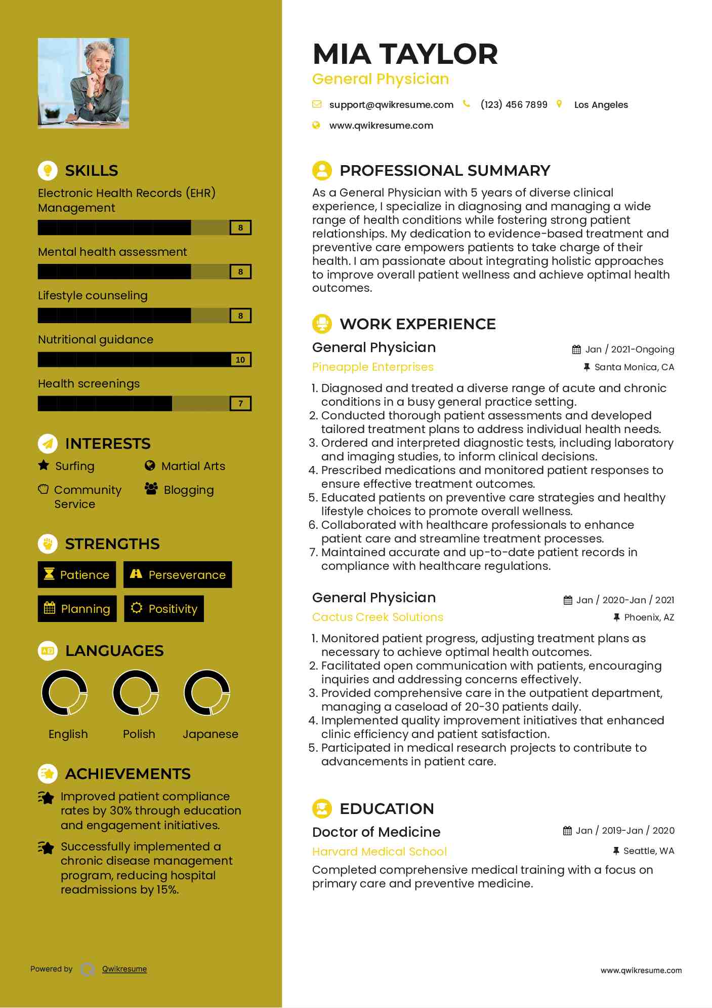 General Physician Resume Template