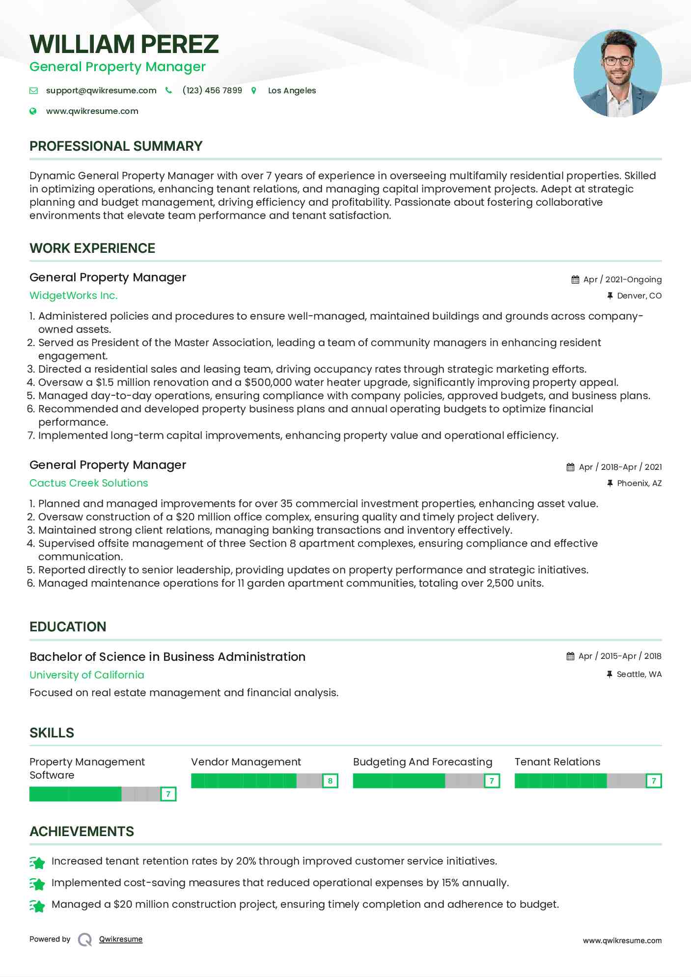 General Property Manager Resume Model
