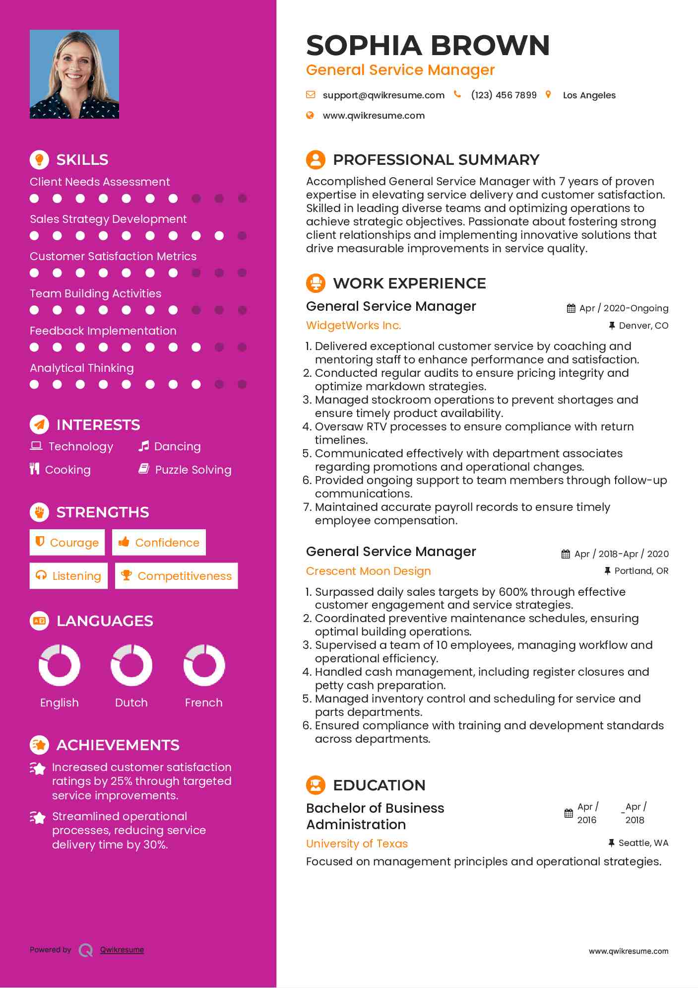 General Service Manager Resume Template