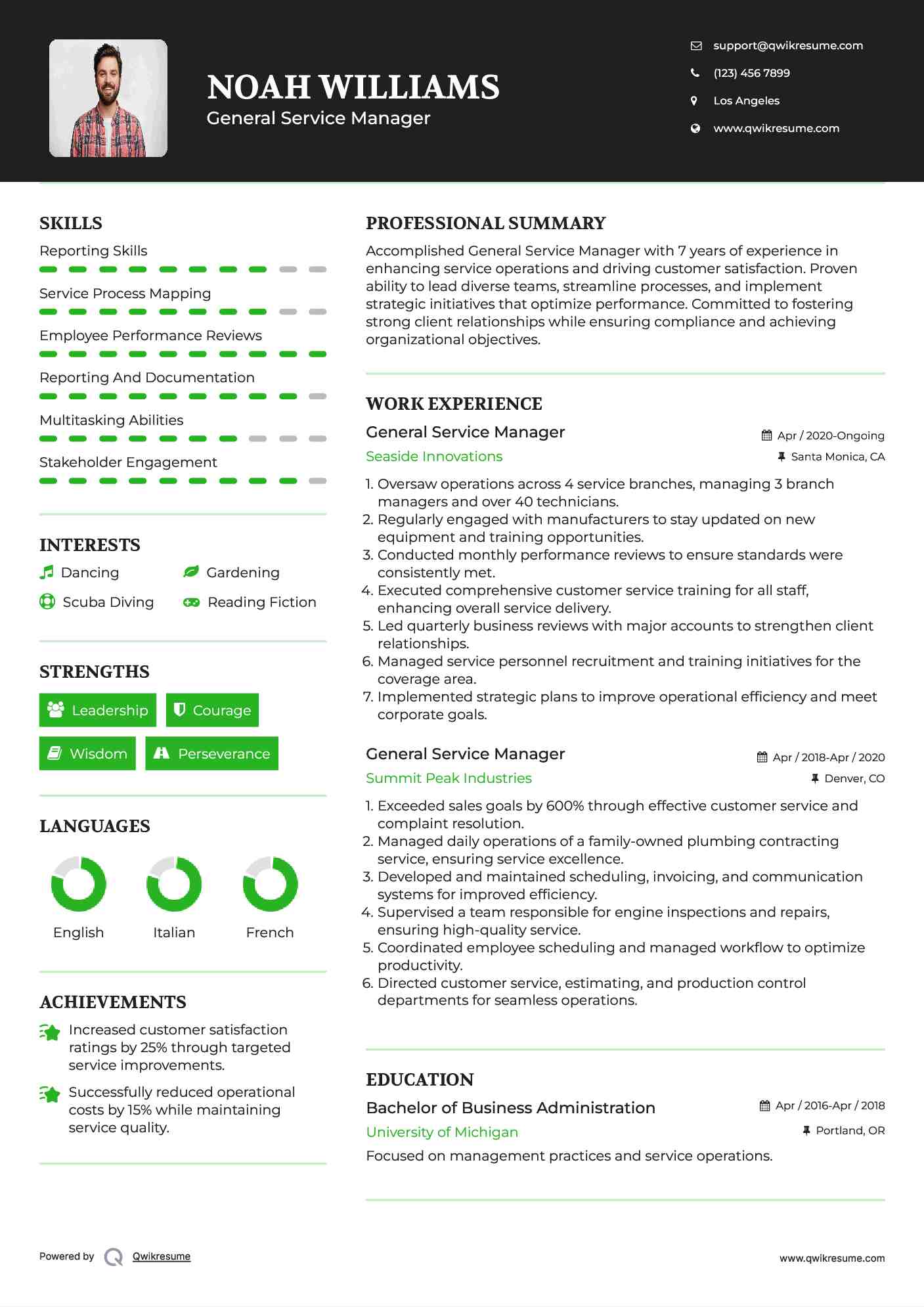 General Service Manager Resume Template