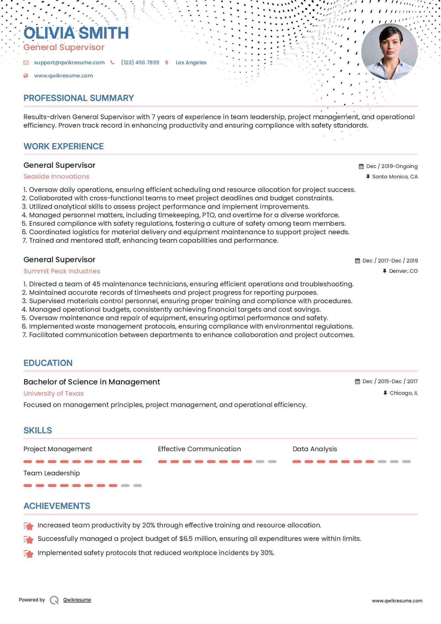General Supervisor Resume Format
