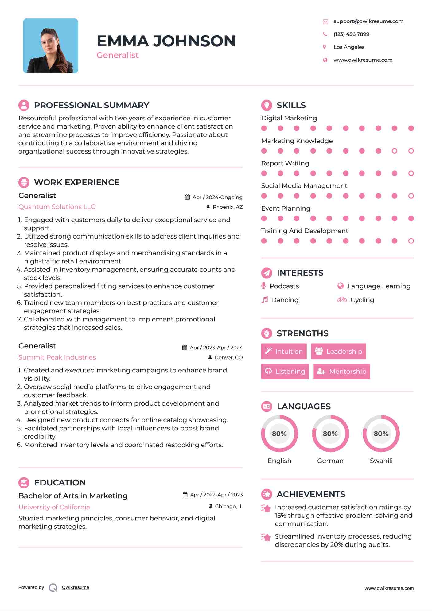 Generalist Resume Example
