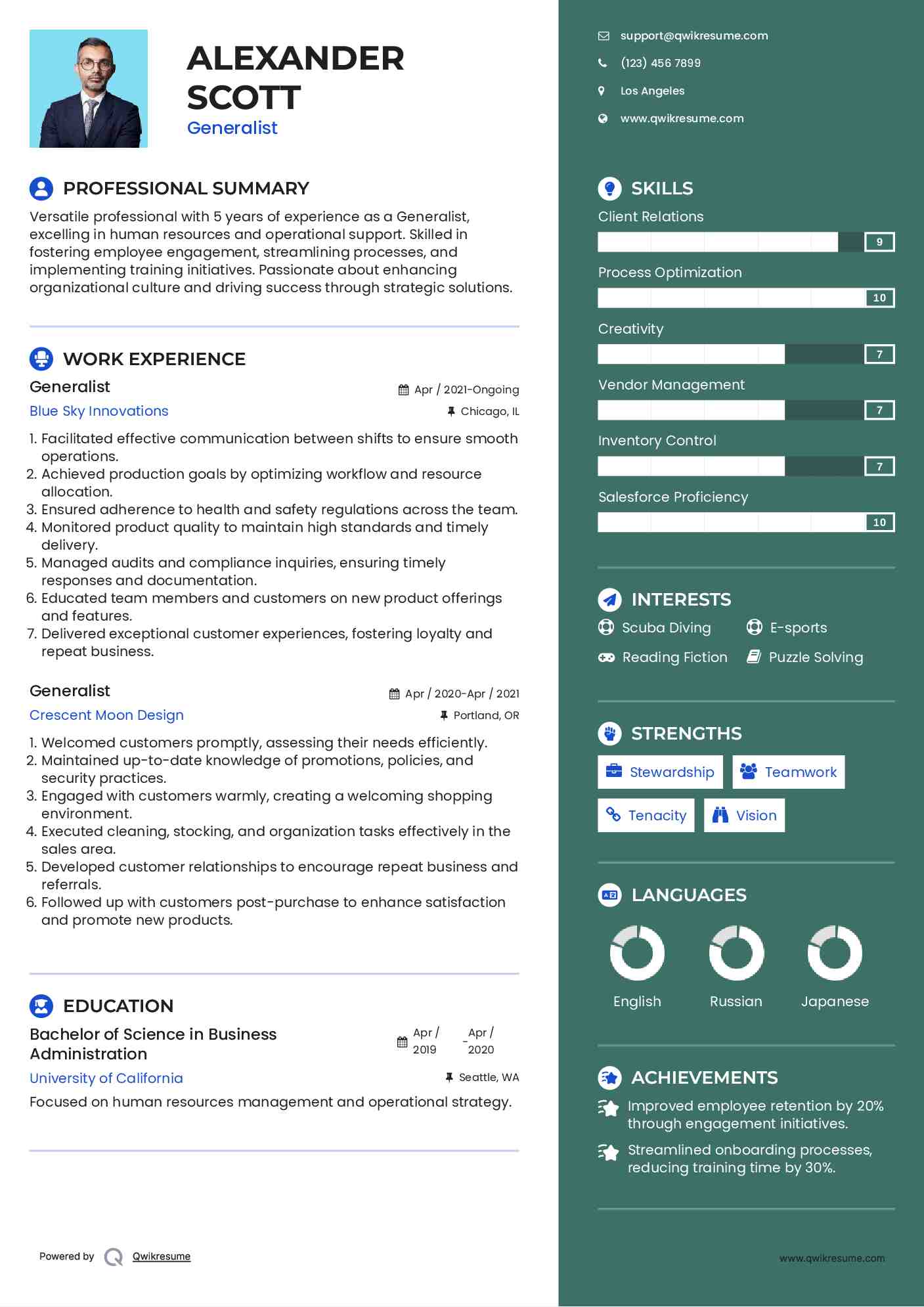 Generalist Resume Sample