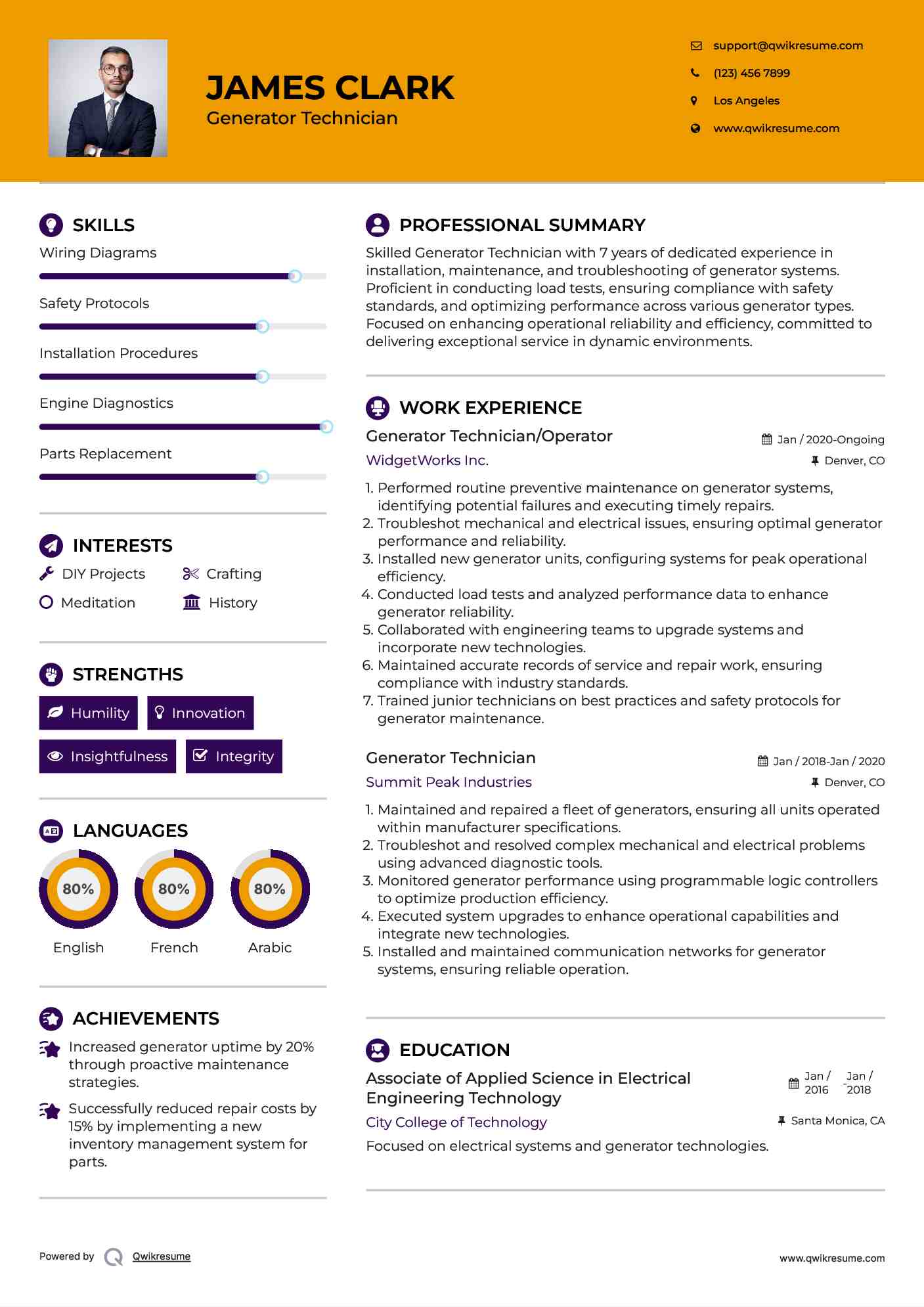 Generator Technician Resume Samples QwikResume
