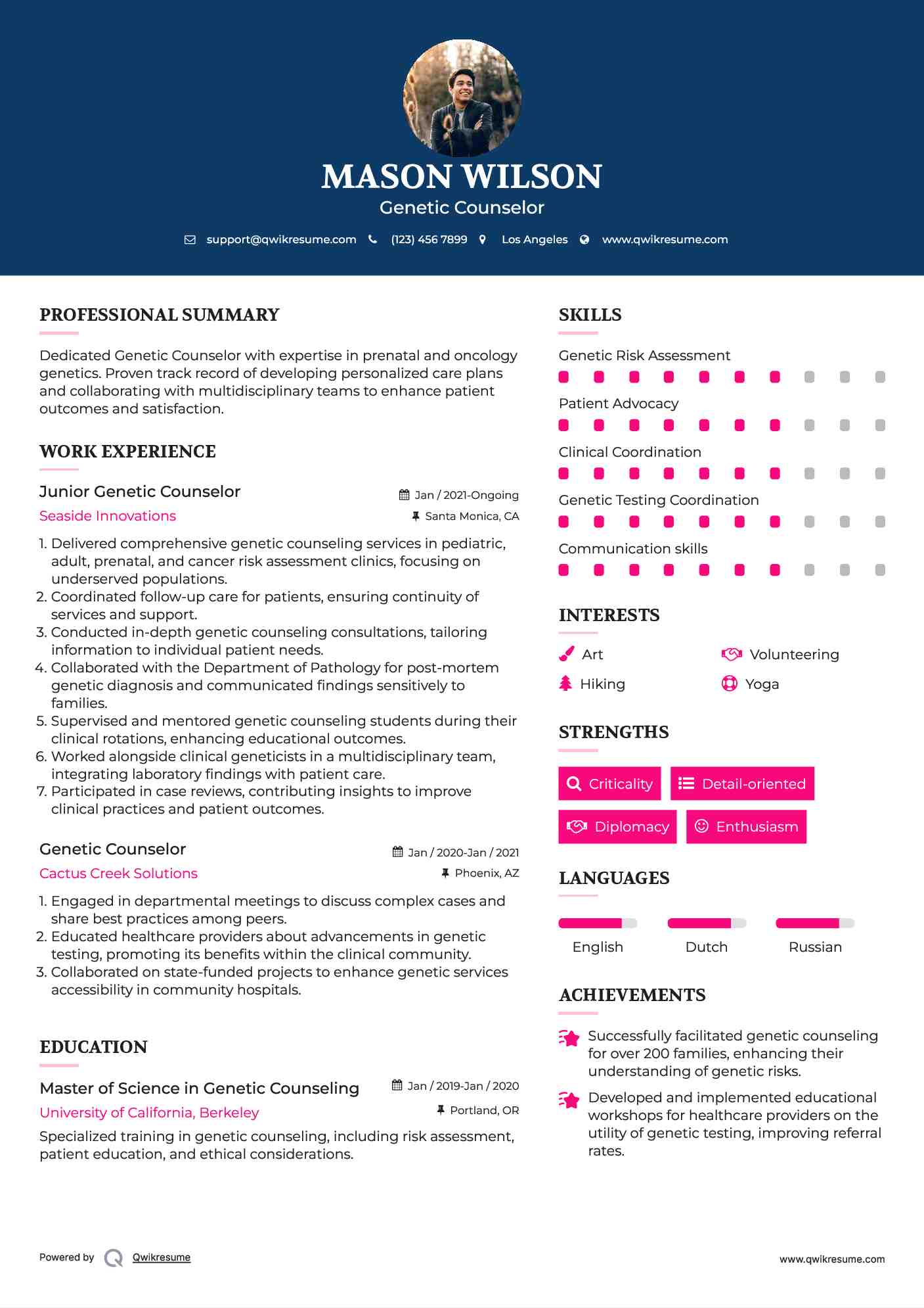 Junior Genetic Counselor Resume Format