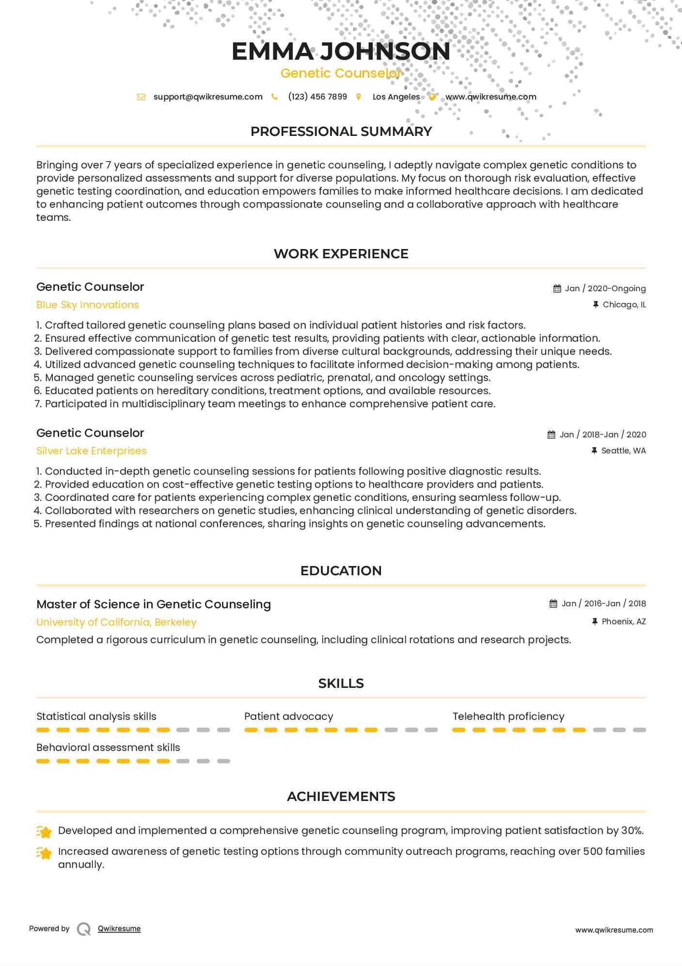 Genetic Counselor Resume Format