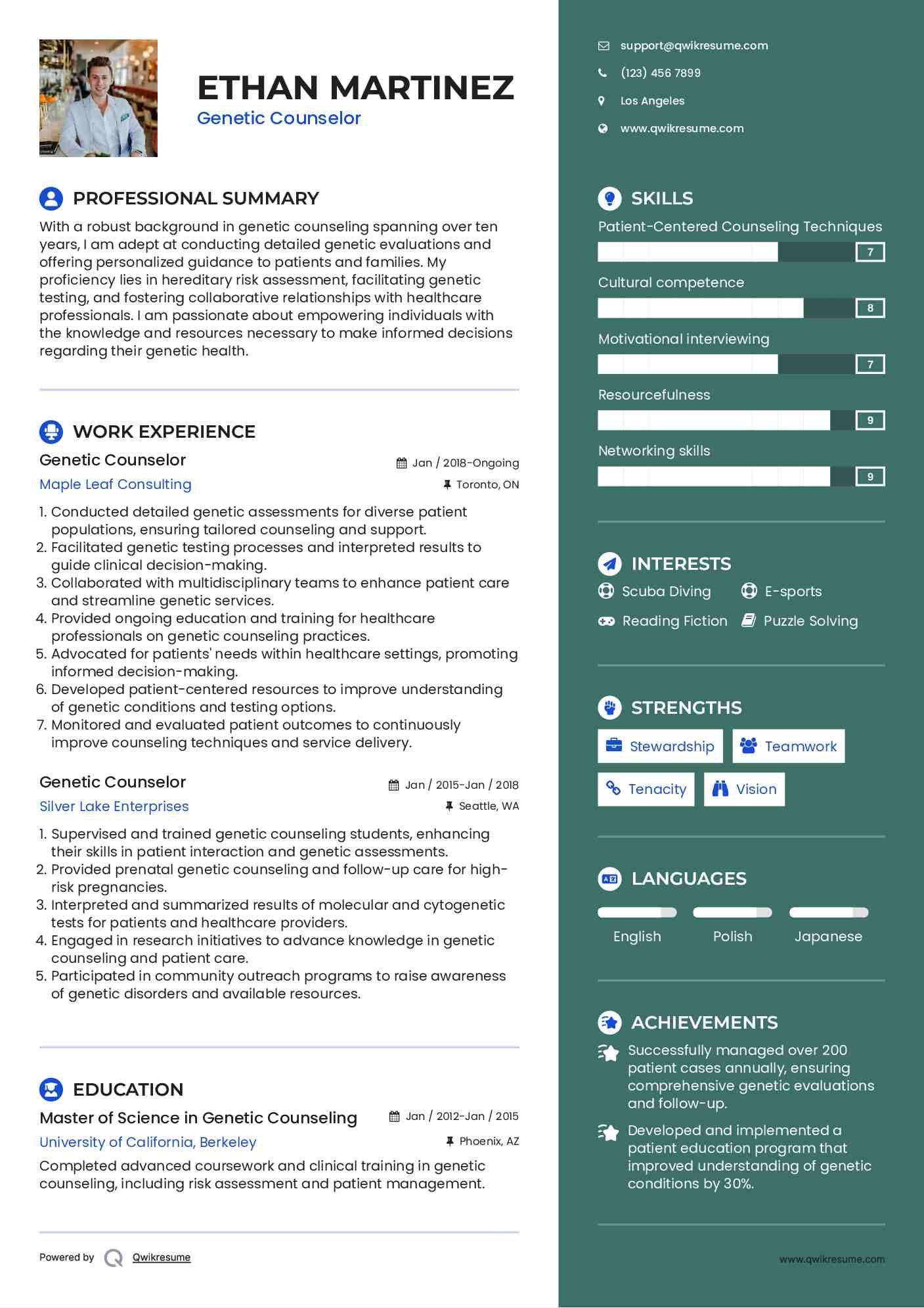 Genetic Counselor Resume Format