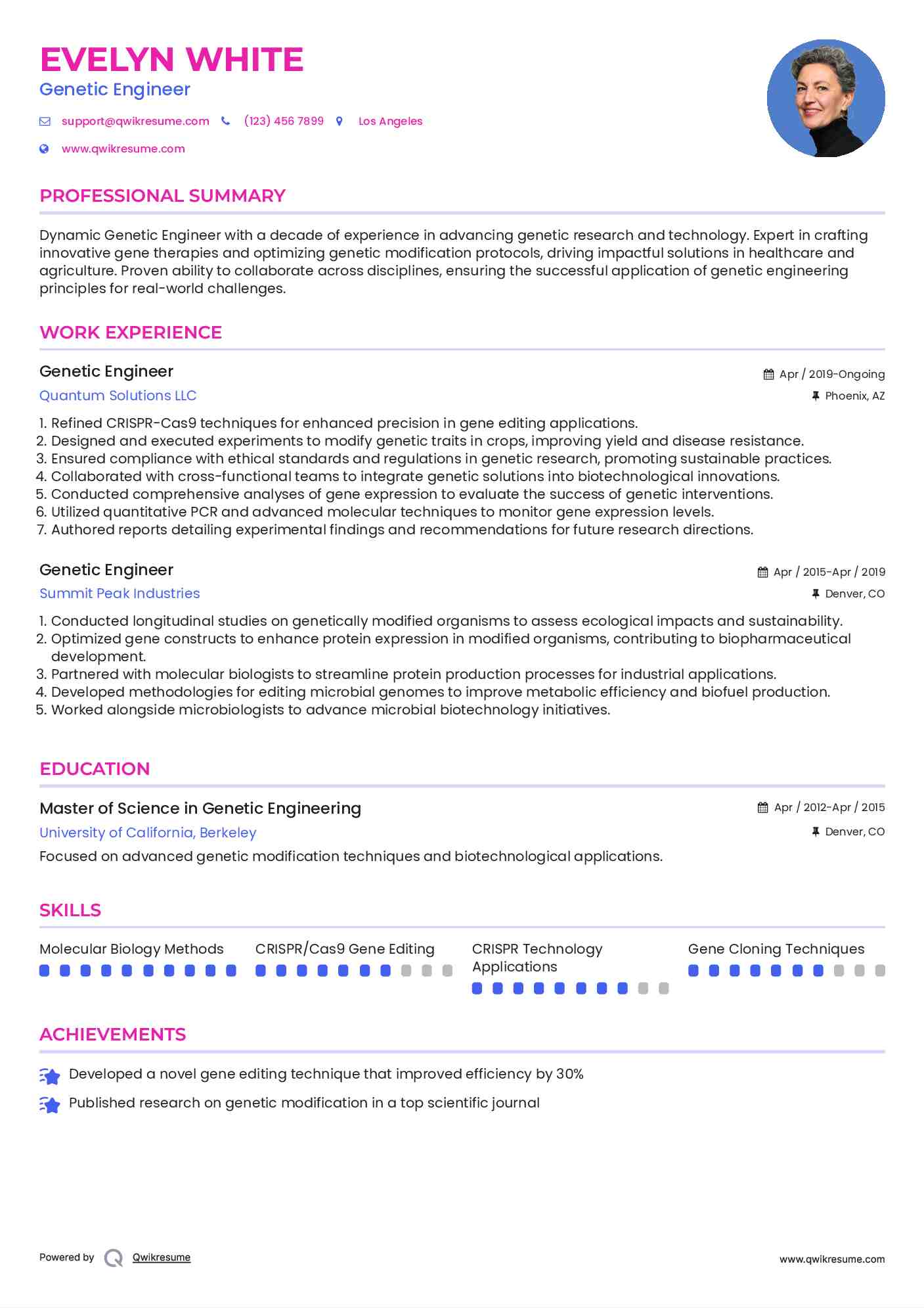 Genetic Engineer Resume Format