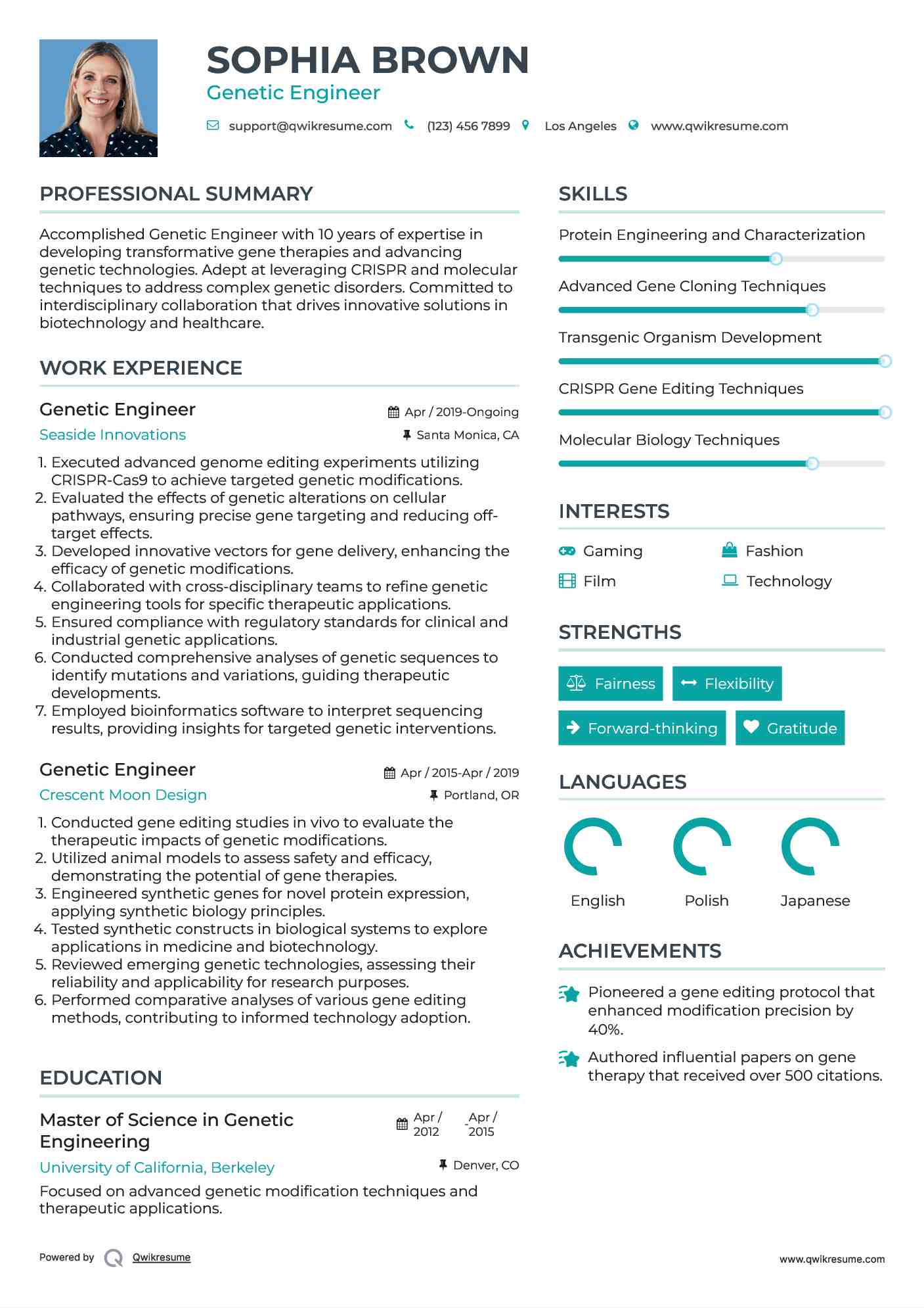 Genetic Engineer Resume Template