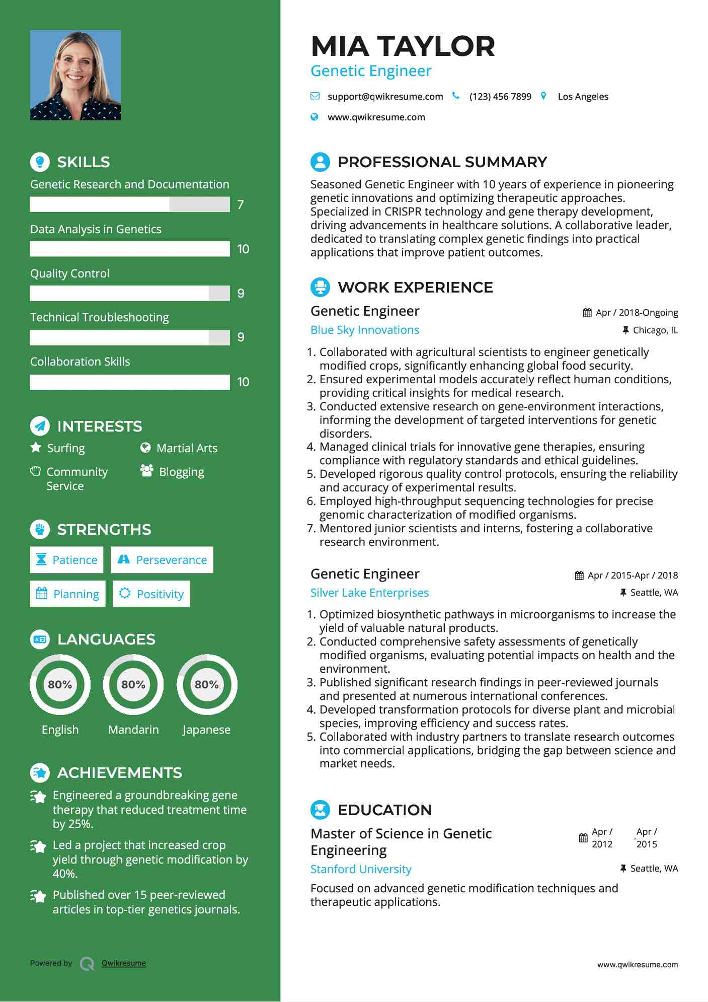 Genetic Engineer Resume Model