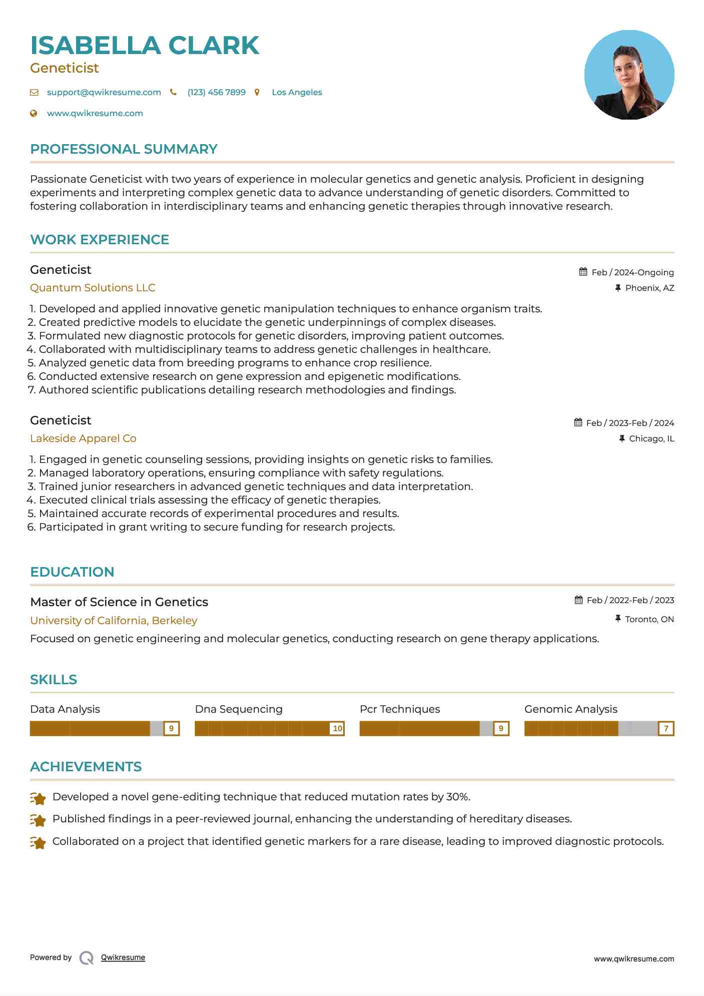 Geneticist Resume Template