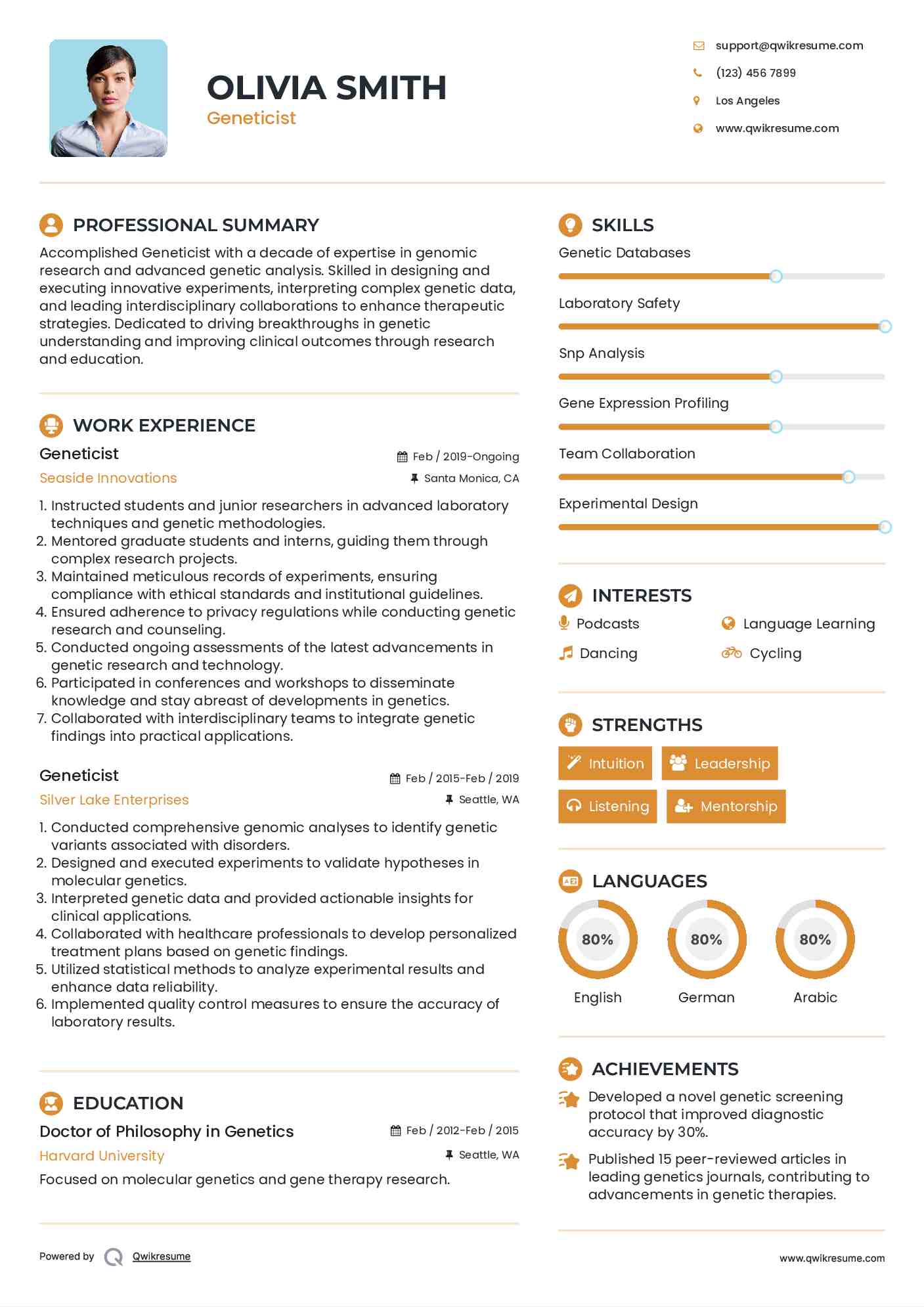 Geneticist Resume Model