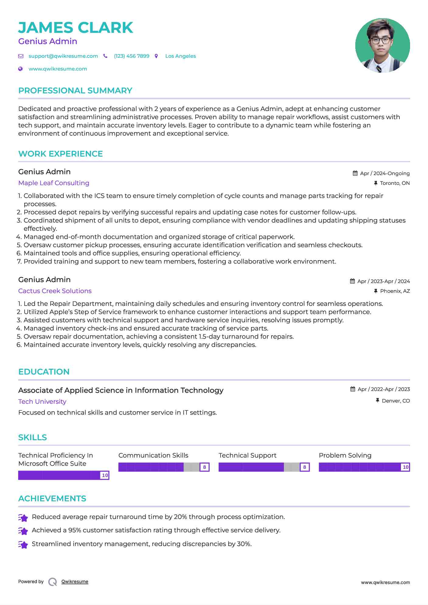 Genius Admin Resume Model