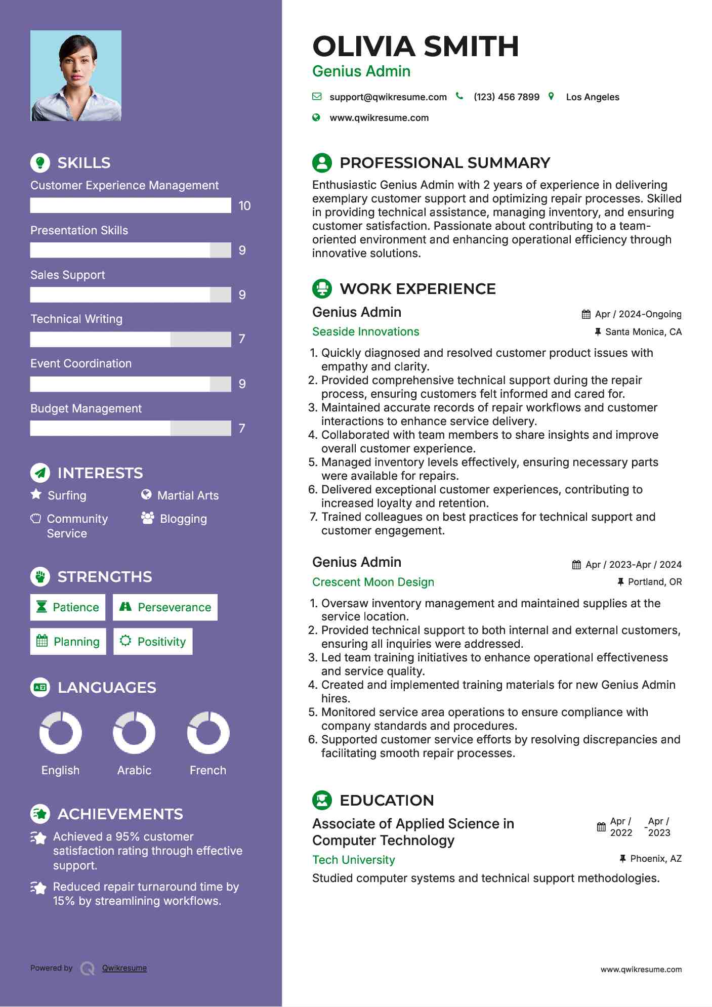 Genius Admin Resume Sample