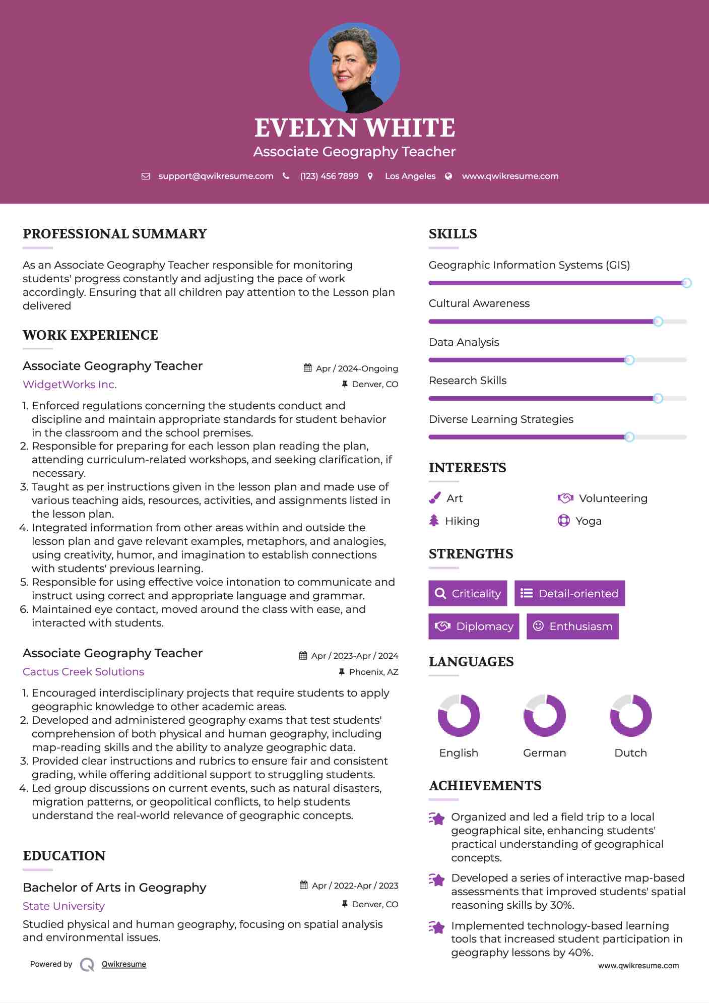 Associate Geography Teacher Resume Template