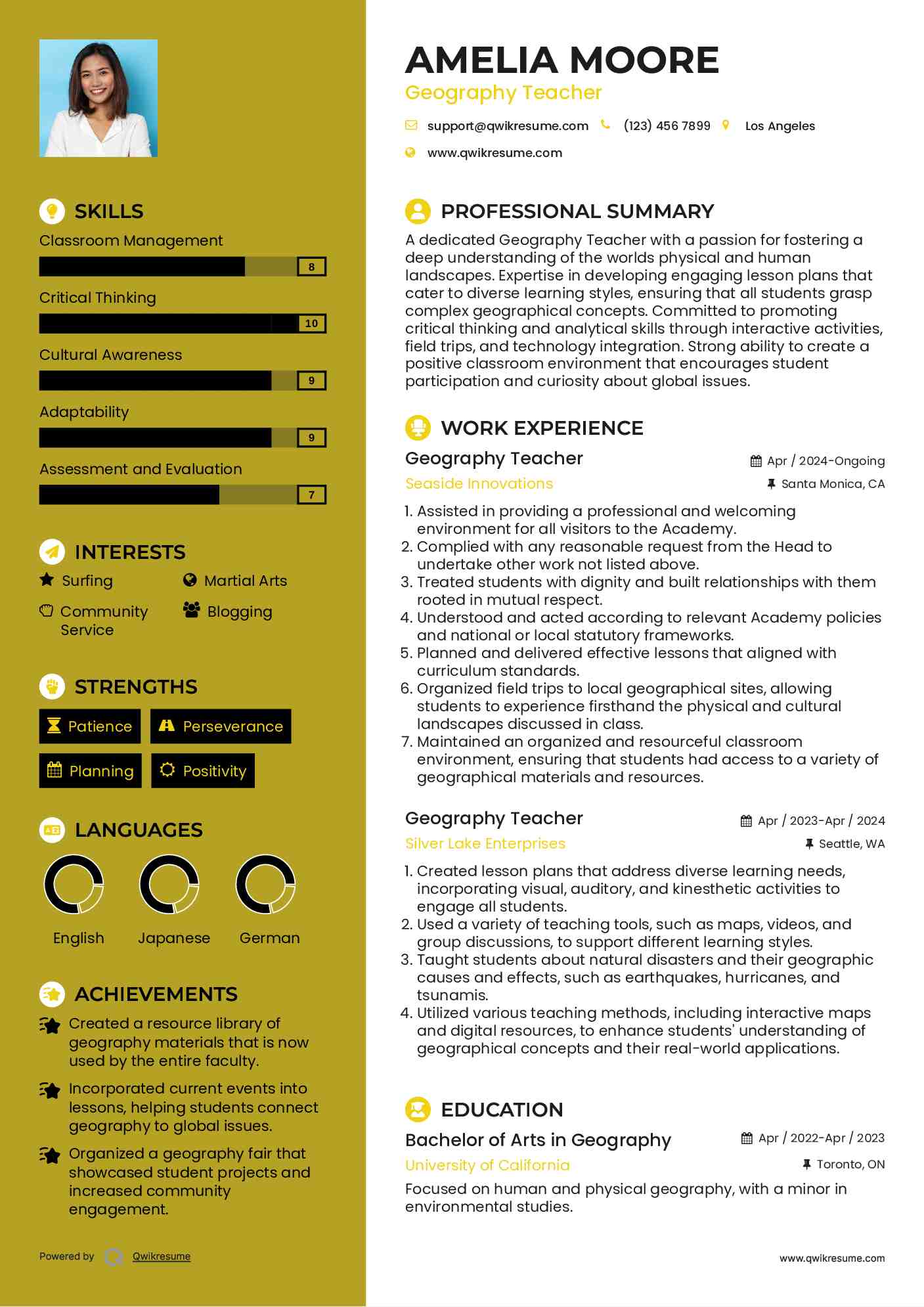 Geography Teacher Resume Model