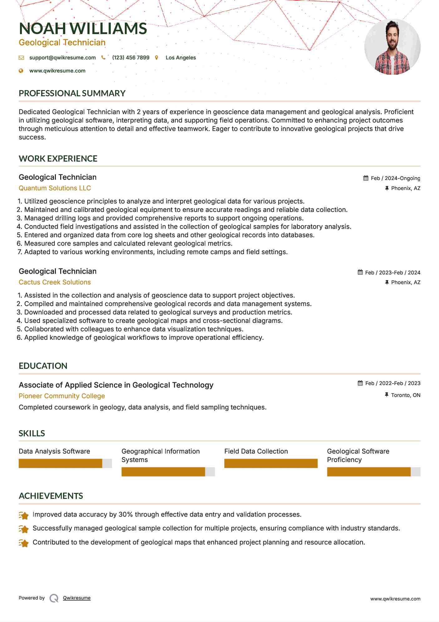 Geological Technician Resume Example
