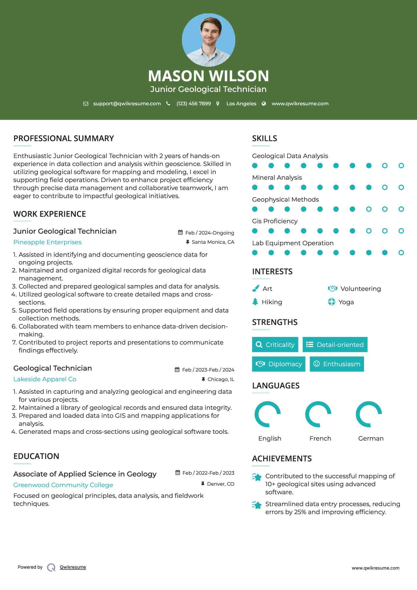 Junior Geological Technician Resume Model