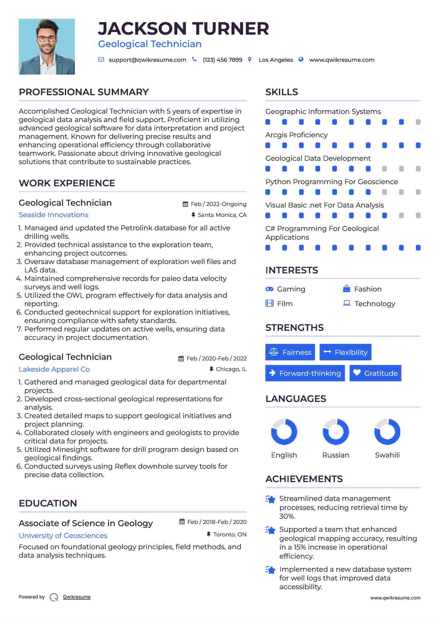 Geological Technician Resume Model