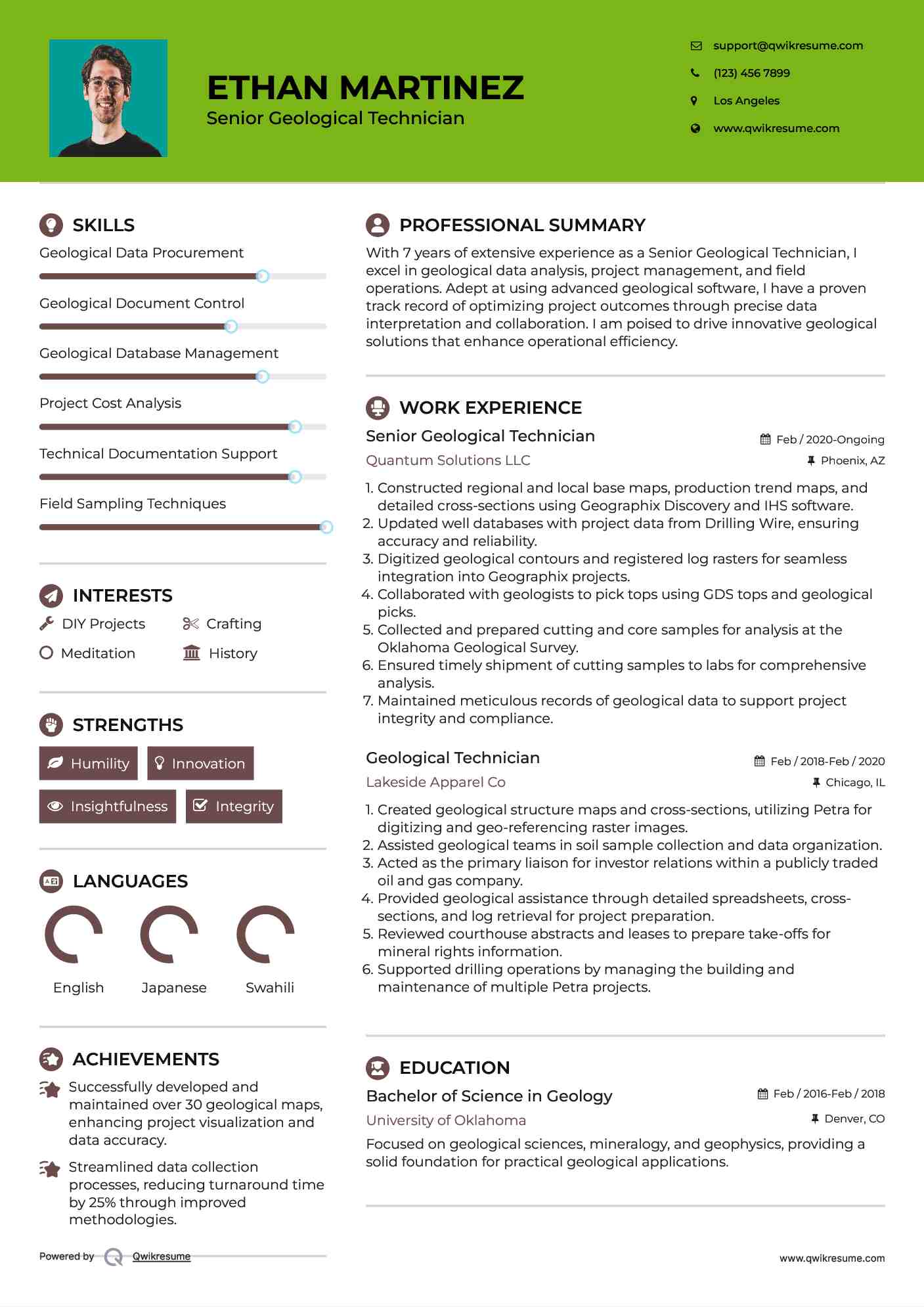 Senior Geological Technician Resume Model