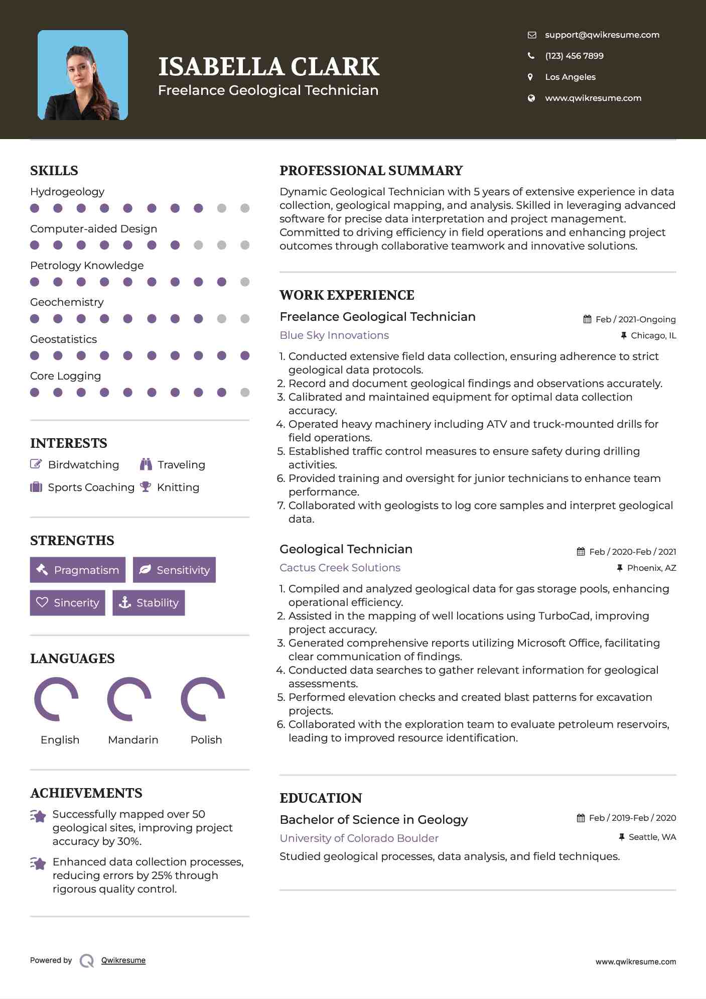 Freelance Geological Technician Resume Format