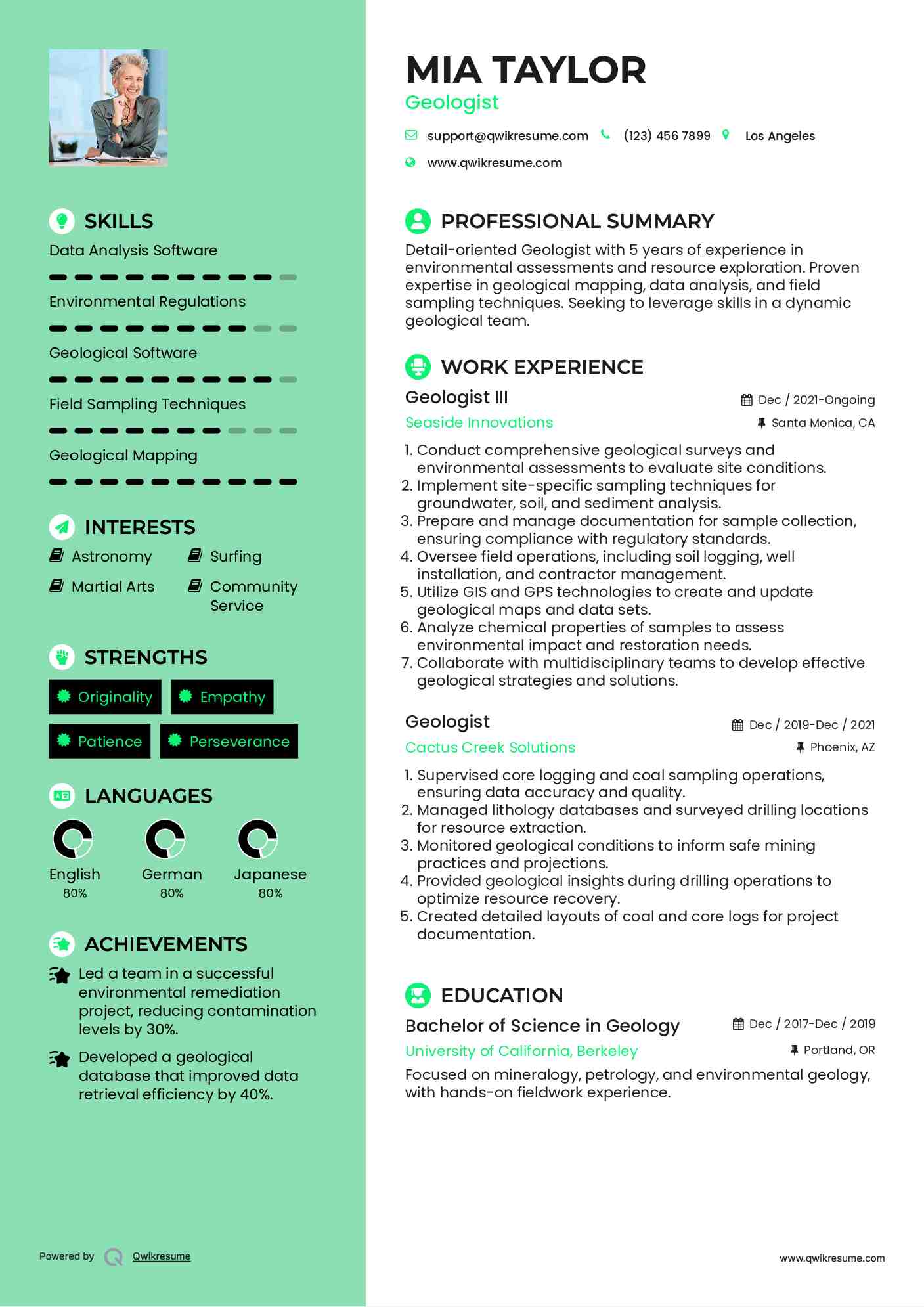 Geologist III Resume Example