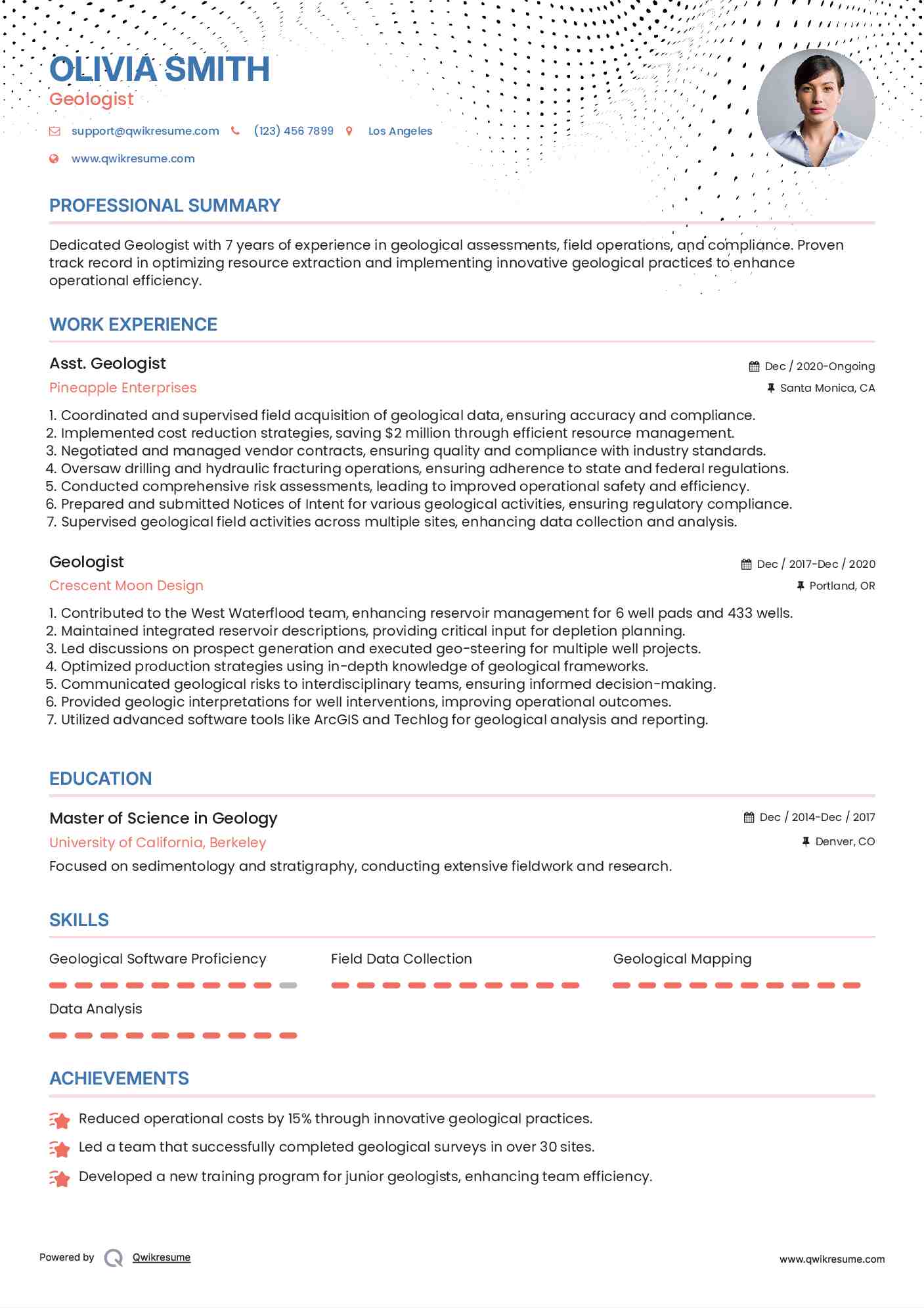 Asst. Geologist Resume Sample