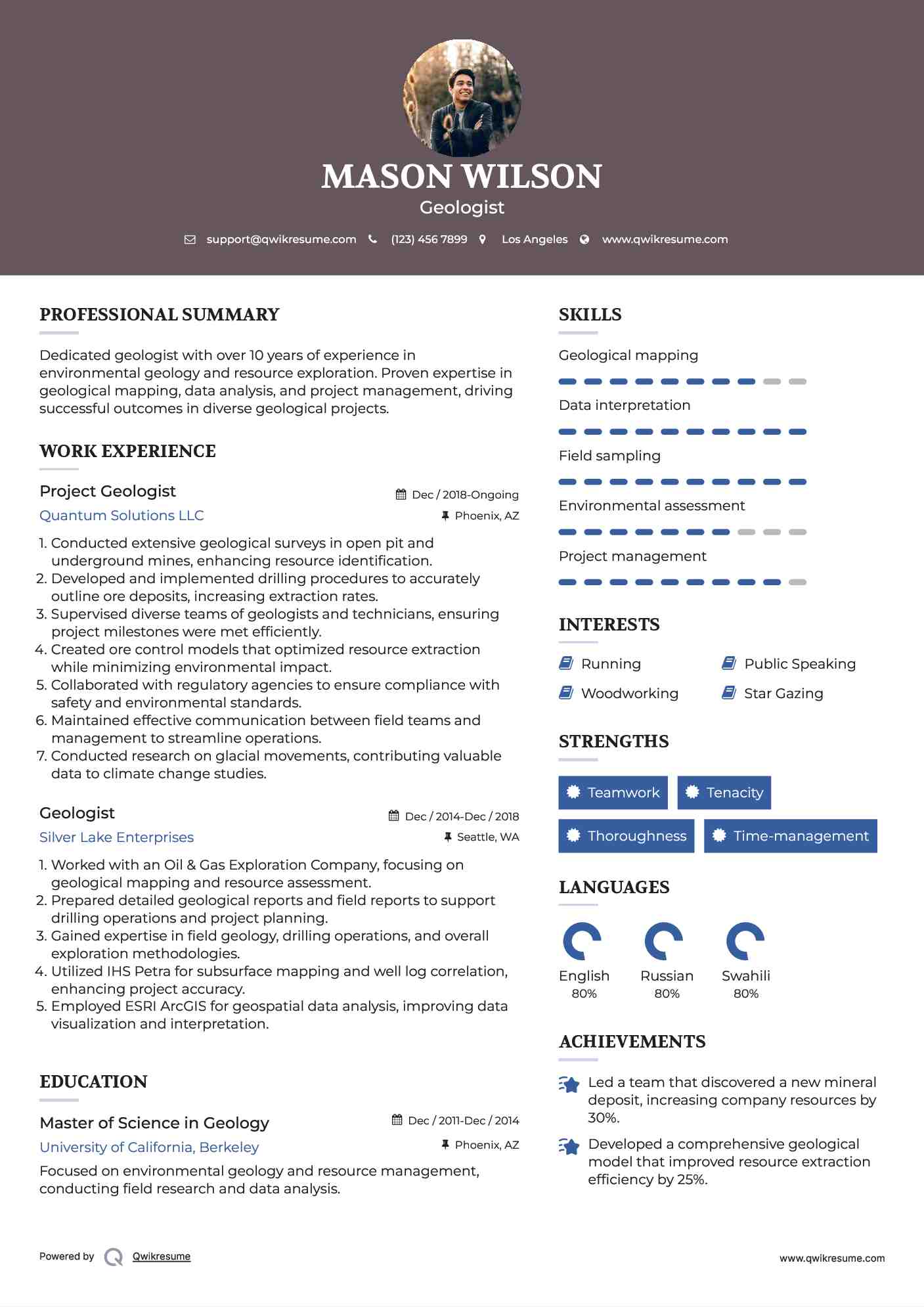 Project Geologist Resume Example