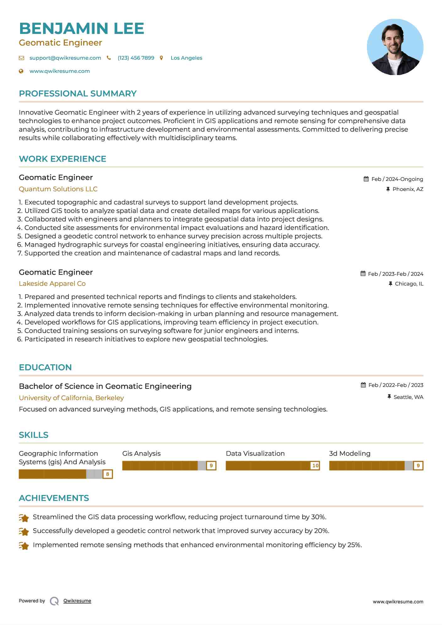 Geomatic Engineer Resume Sample