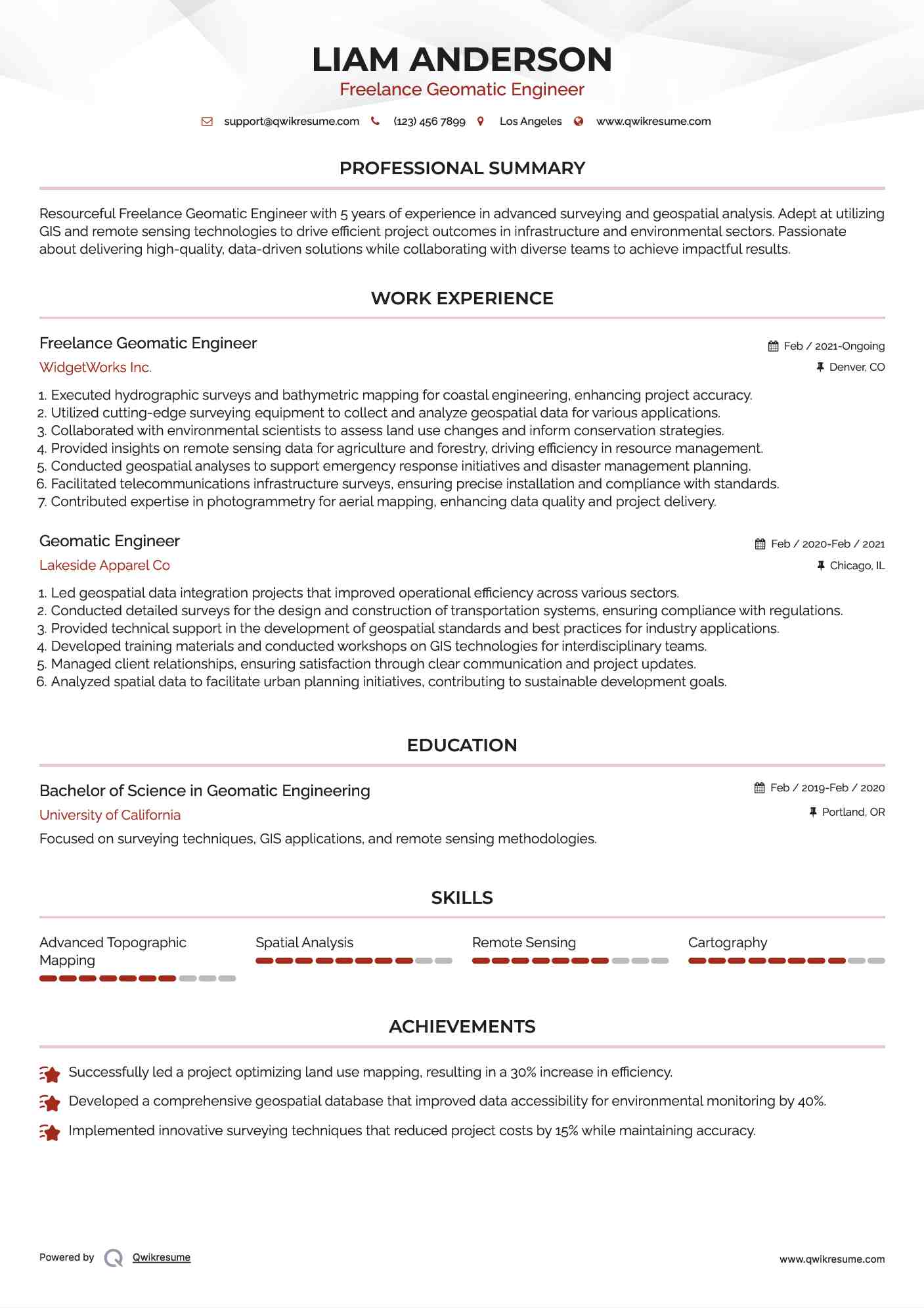 Freelance Geomatic Engineer Resume Format