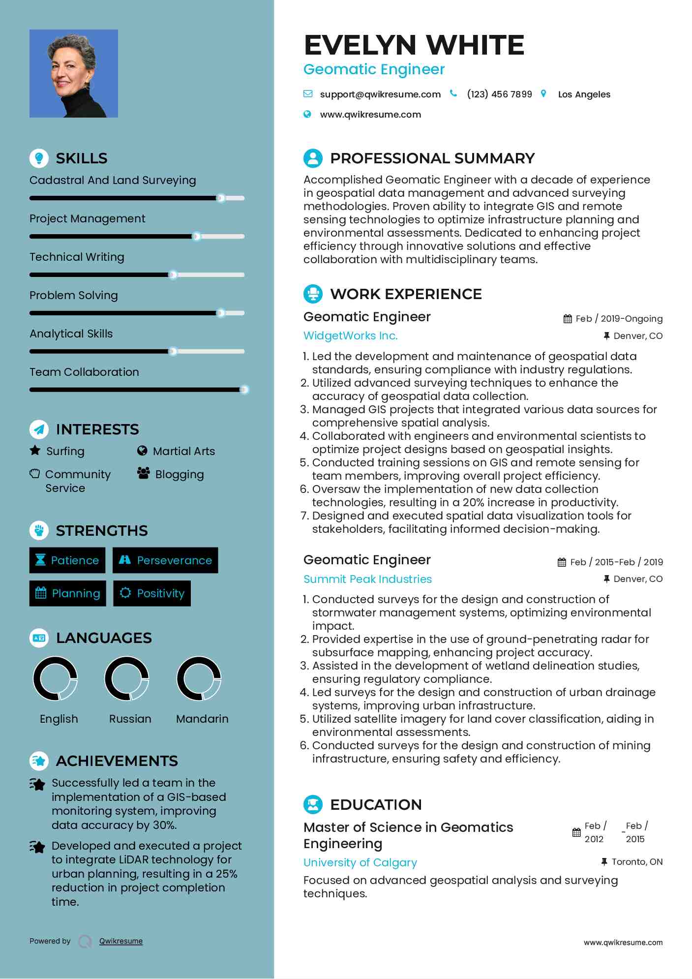 Geomatic Engineer Resume Example