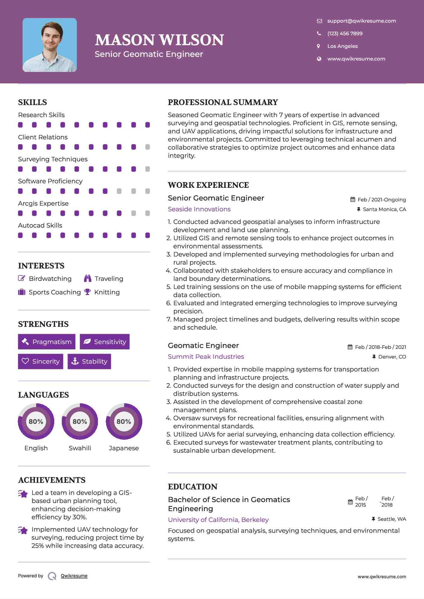 Senior Geomatic Engineer Resume Format