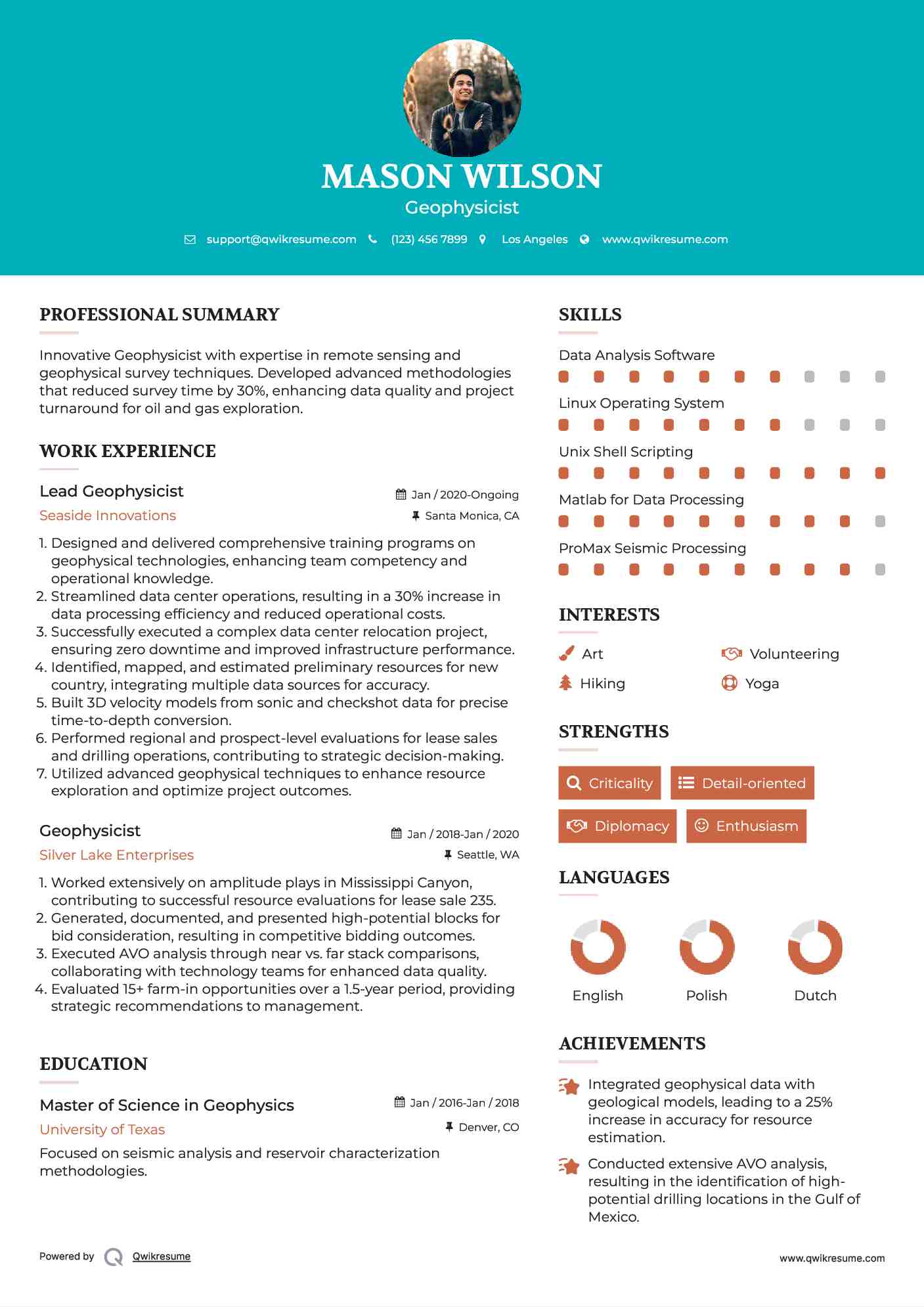 Geophysicist Resume Samples QwikResume