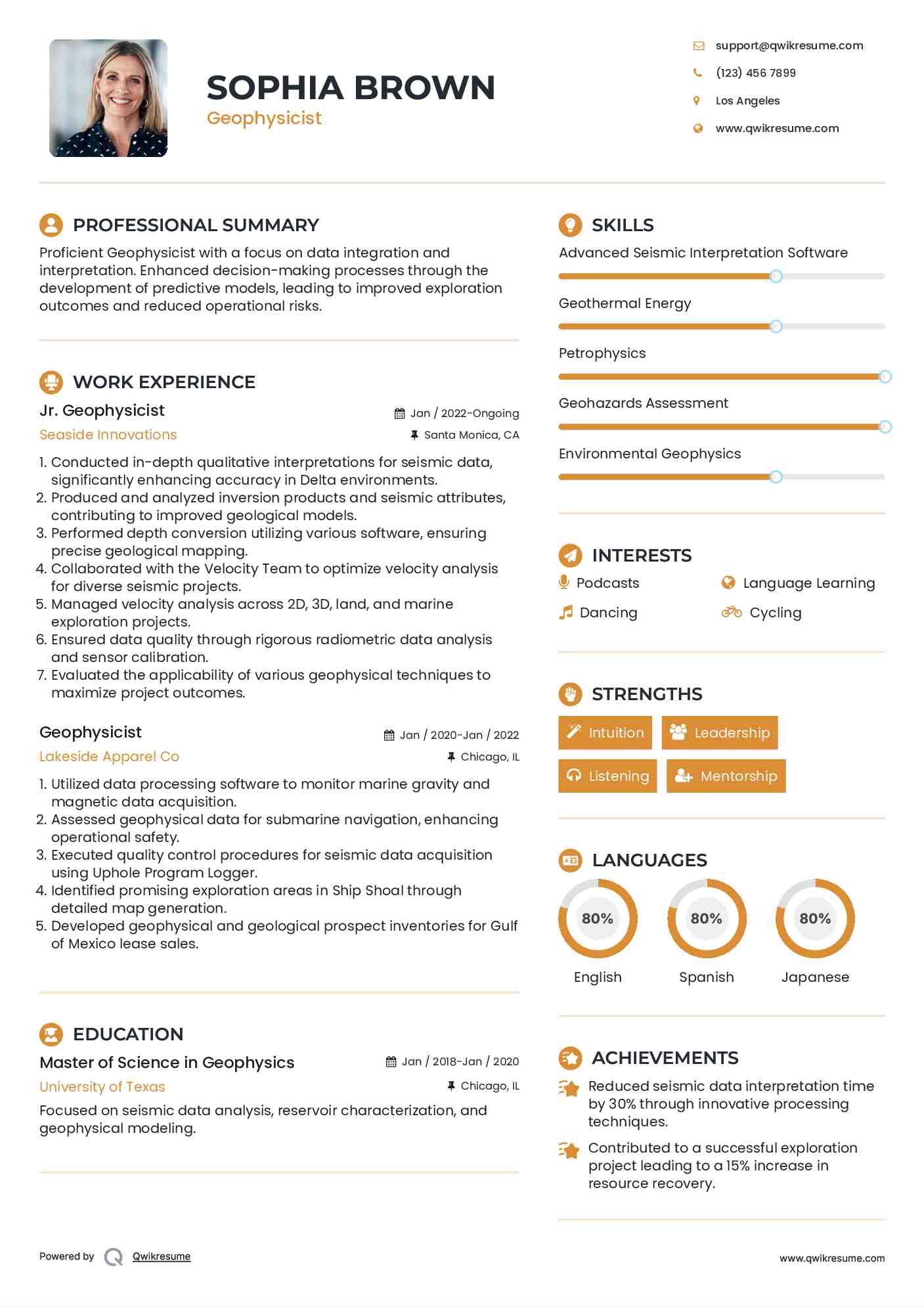 Geophysicist Resume Samples QwikResume