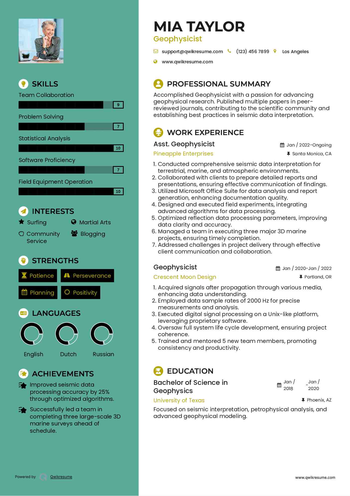 Asst. Geophysicist Resume Sample