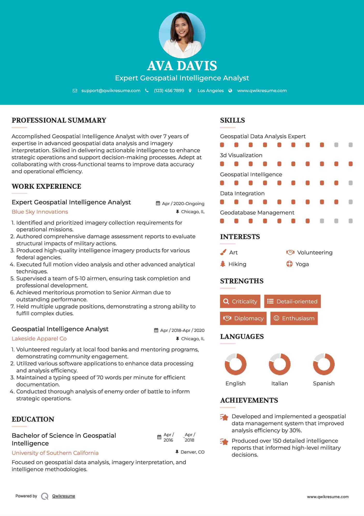 Expert Geospatial Intelligence Analyst Resume Model