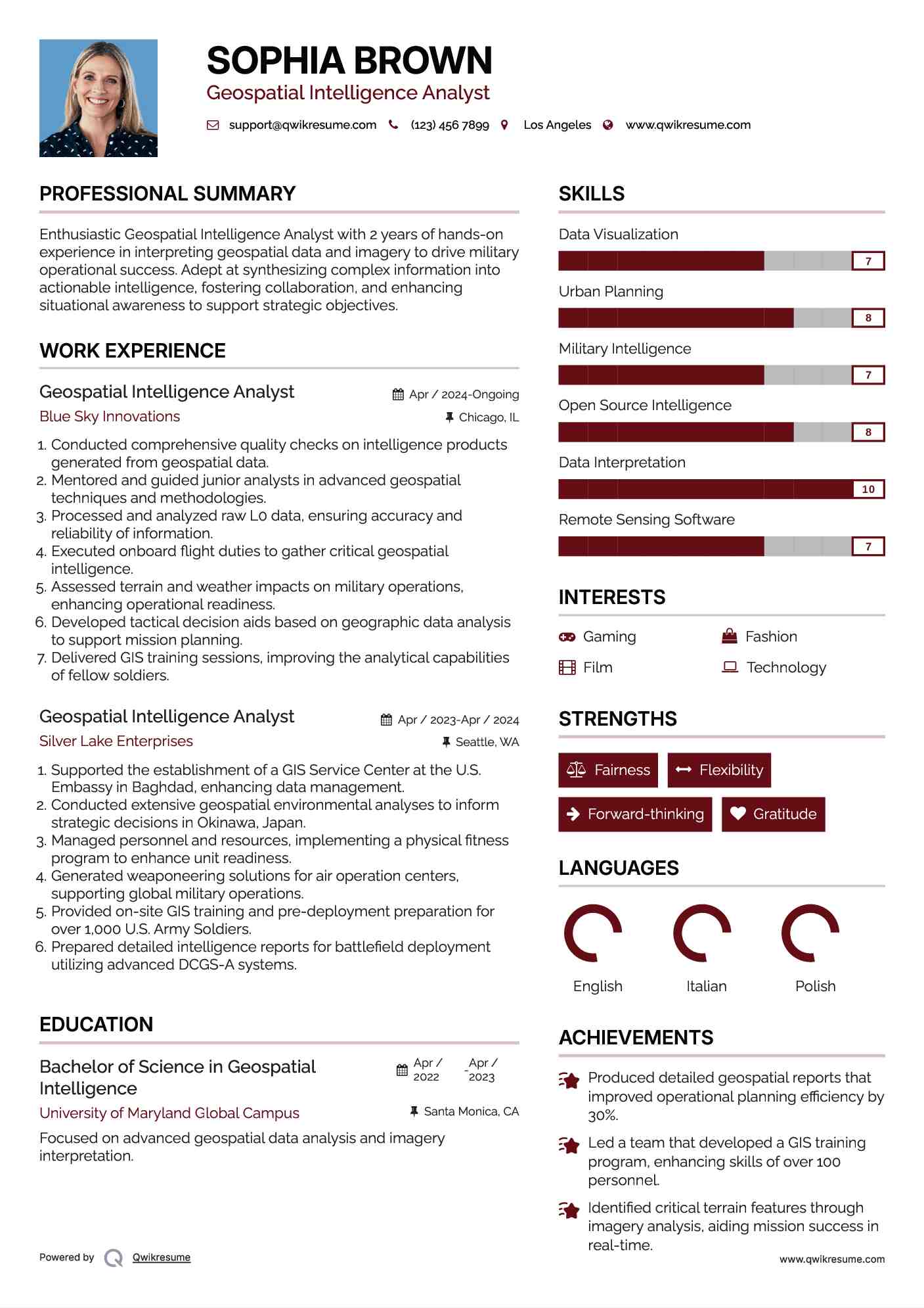Geospatial Intelligence Analyst Resume Template