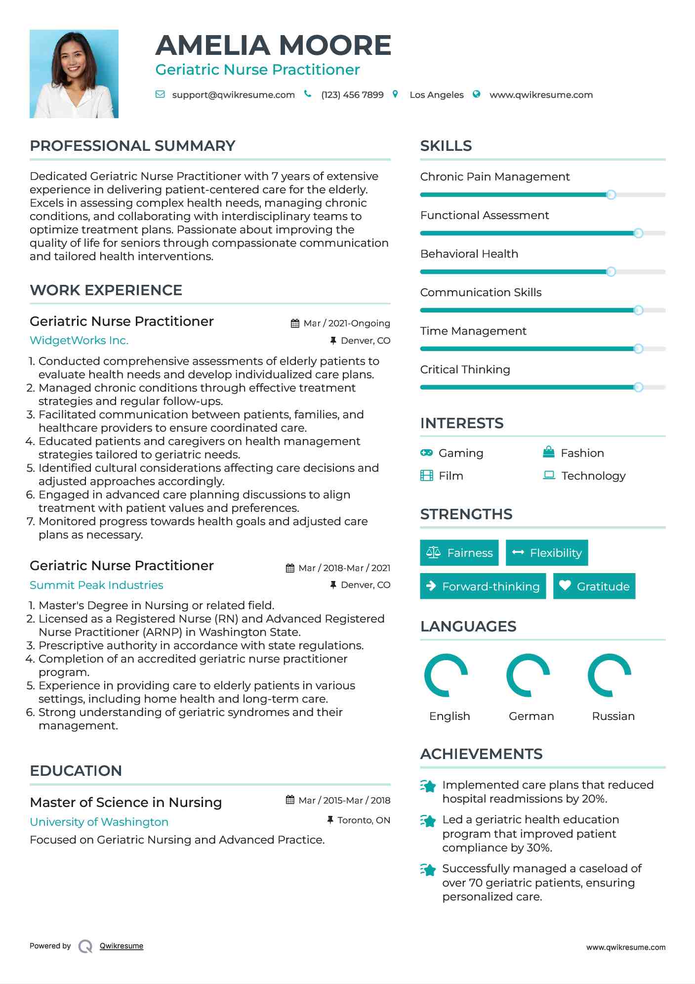 Geriatric Nurse Practitioner Resume Model