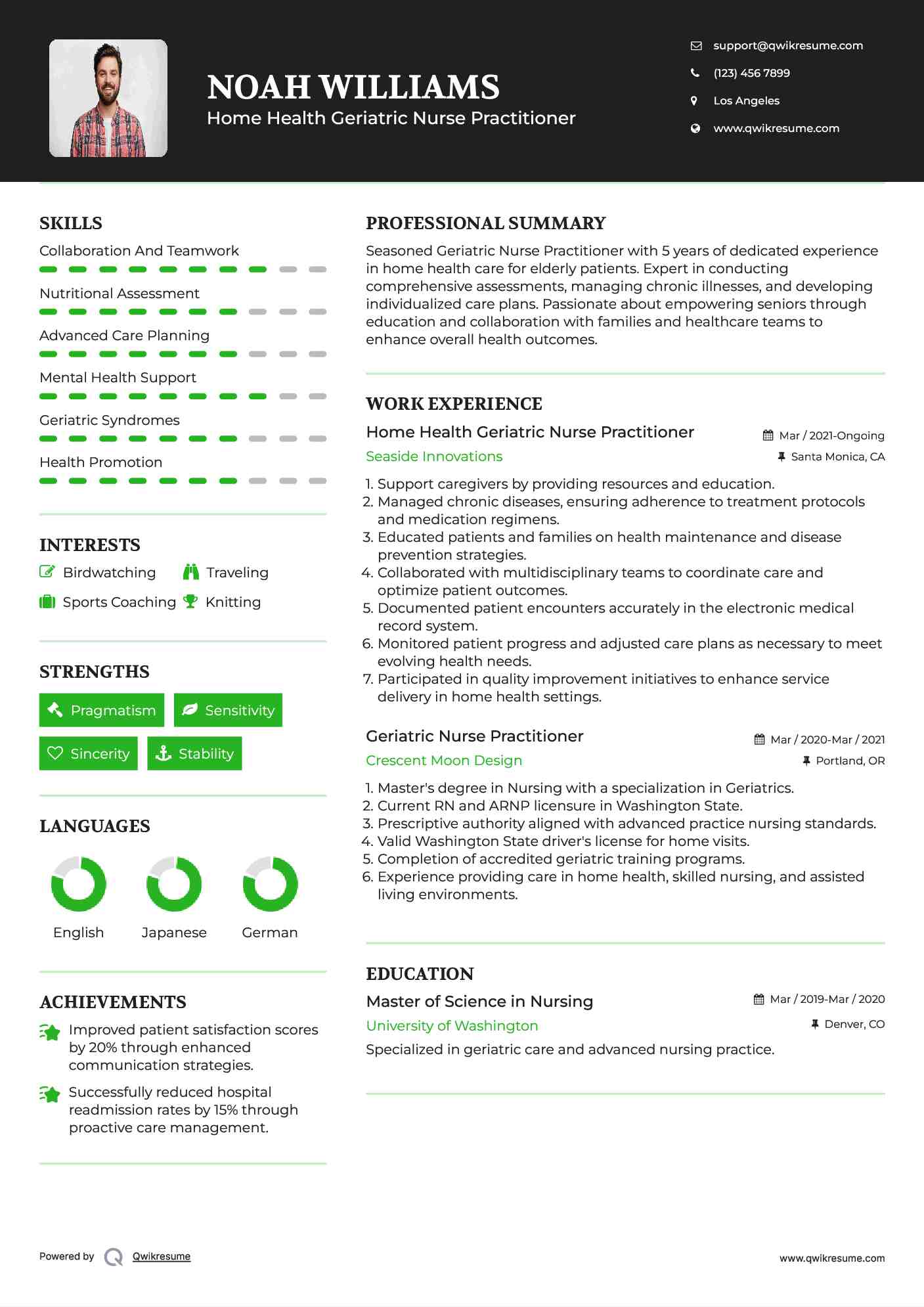 Home Health Geriatric Nurse Practitioner Resume Sample