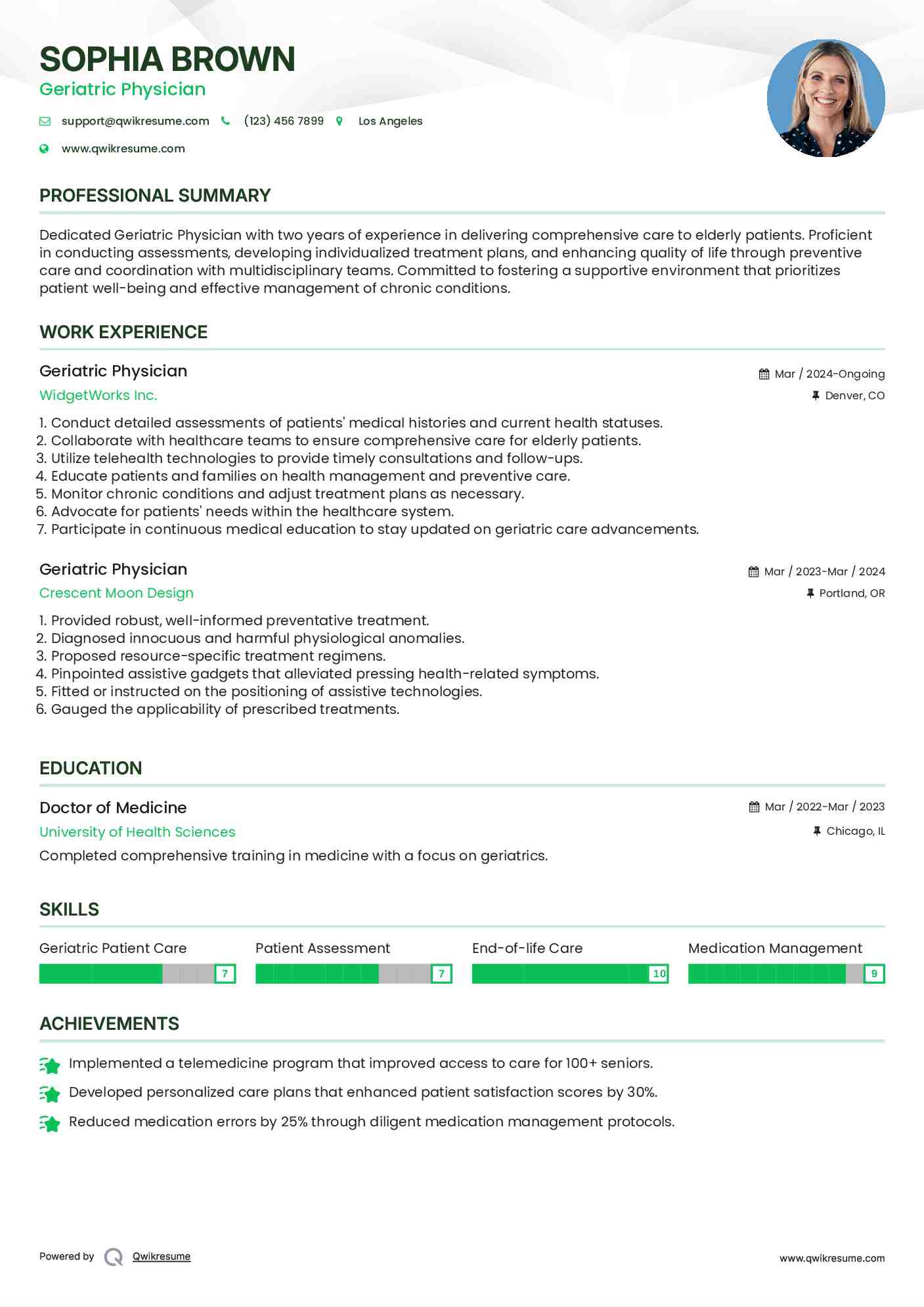 Geriatric Physician Resume Format