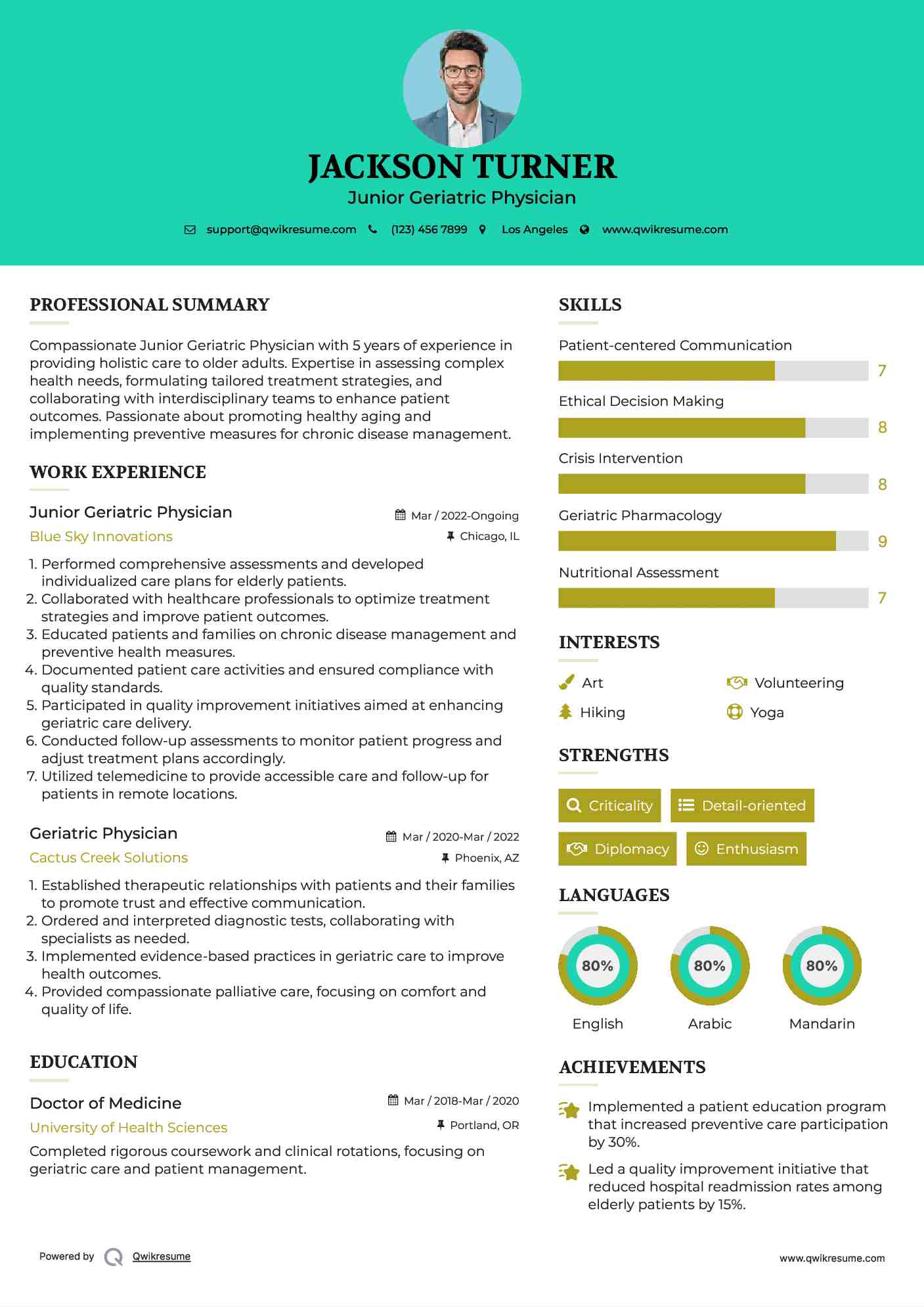 Junior Geriatric Physician Resume Example